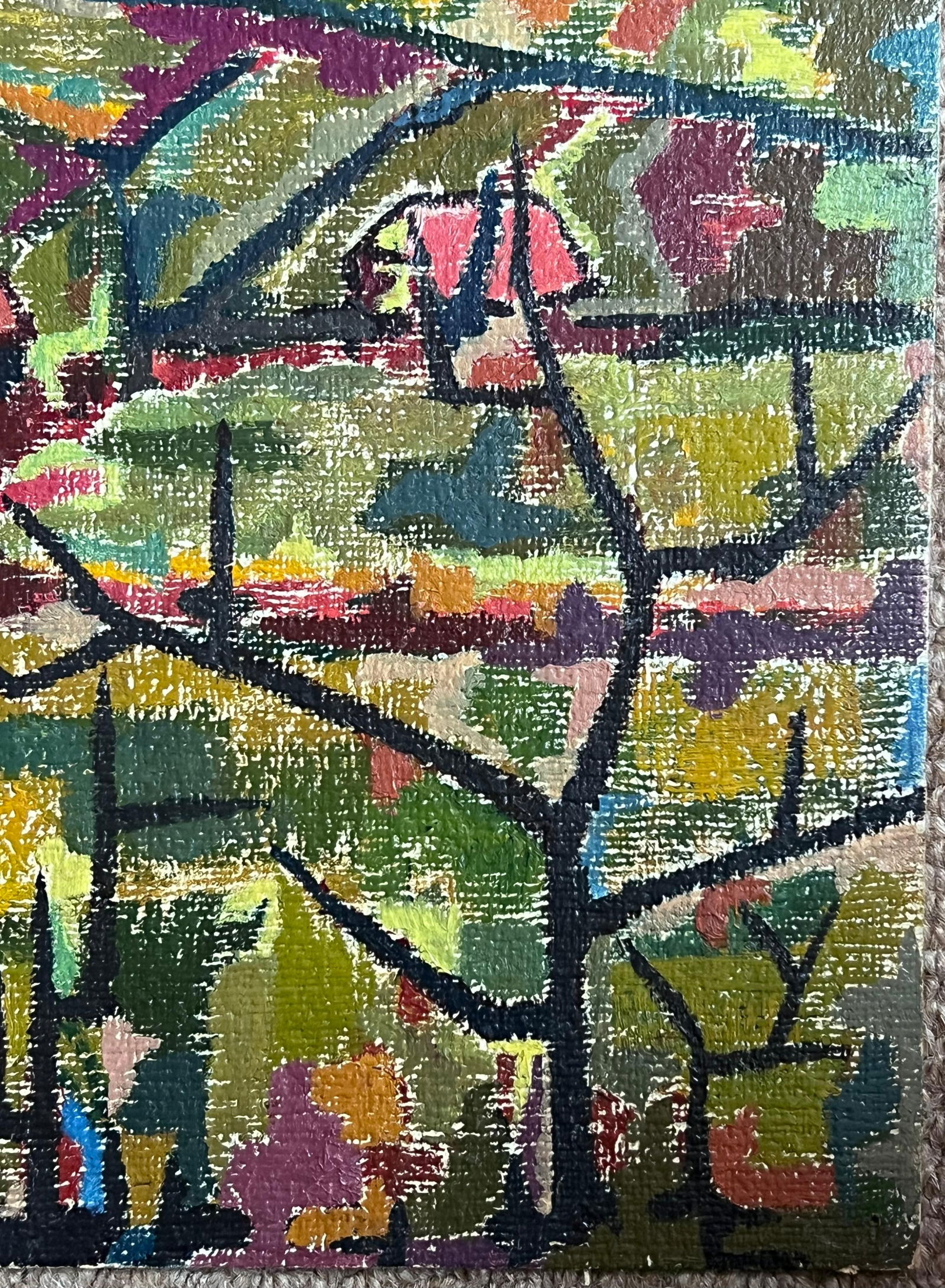 Raymond Guidot; French Modernist 1960's Oil Painting Cubist Village Landscape - 10