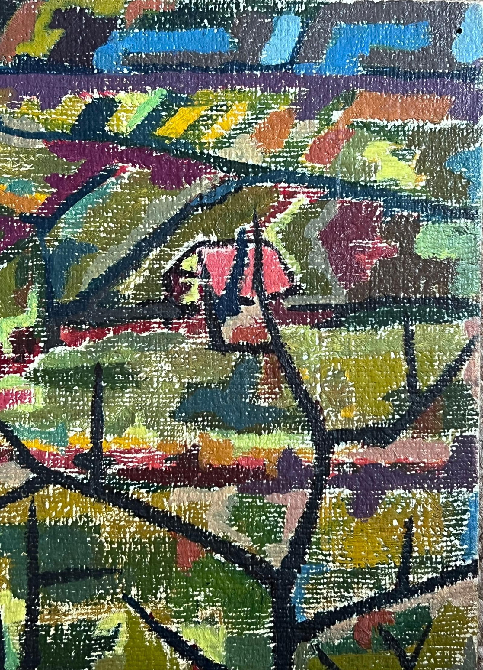 Raymond Guidot; French Modernist 1960's Oil Painting Cubist Village Landscape - 11