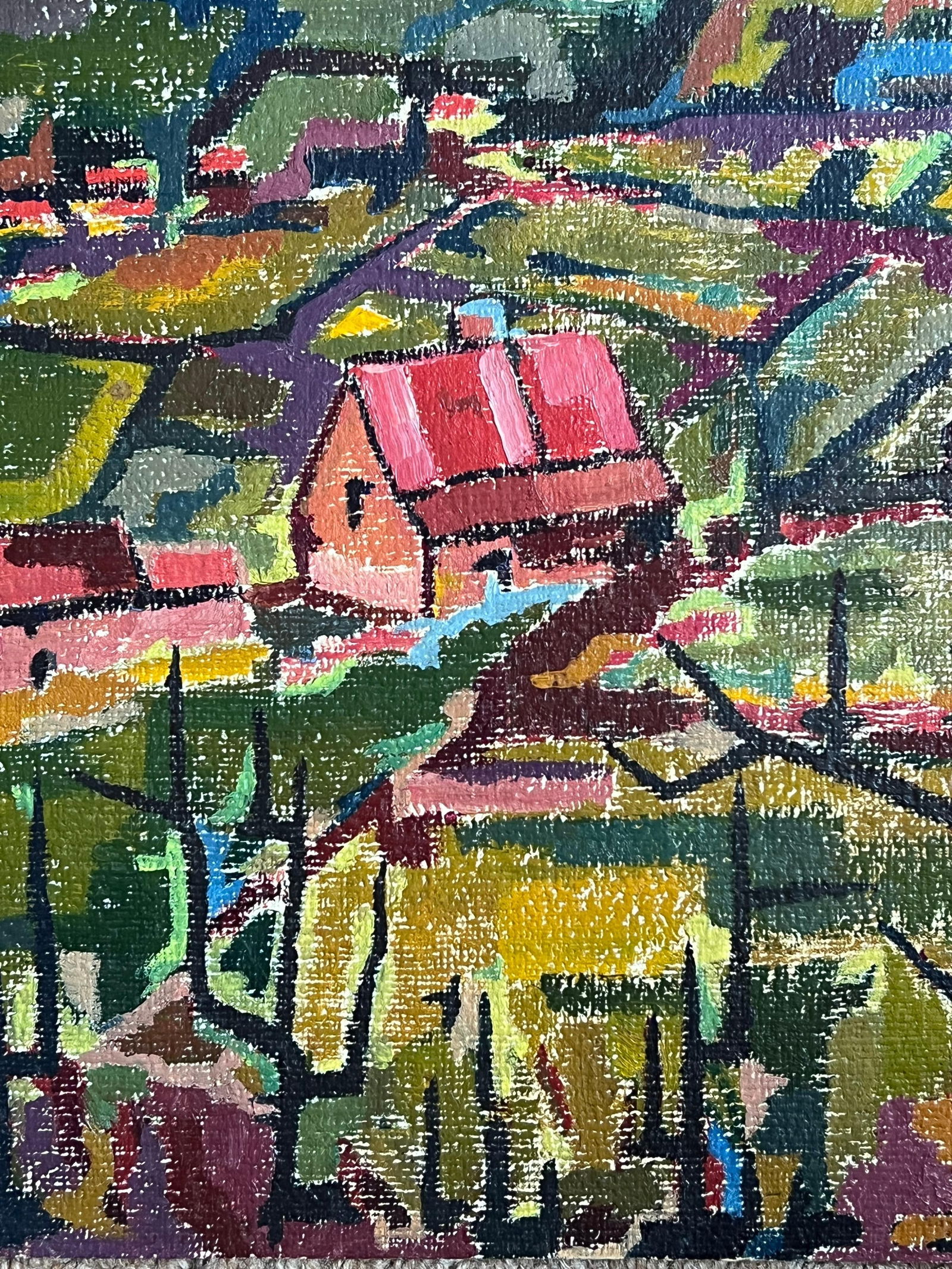 Raymond Guidot; French Modernist 1960's Oil Painting Cubist Village Landscape - 8