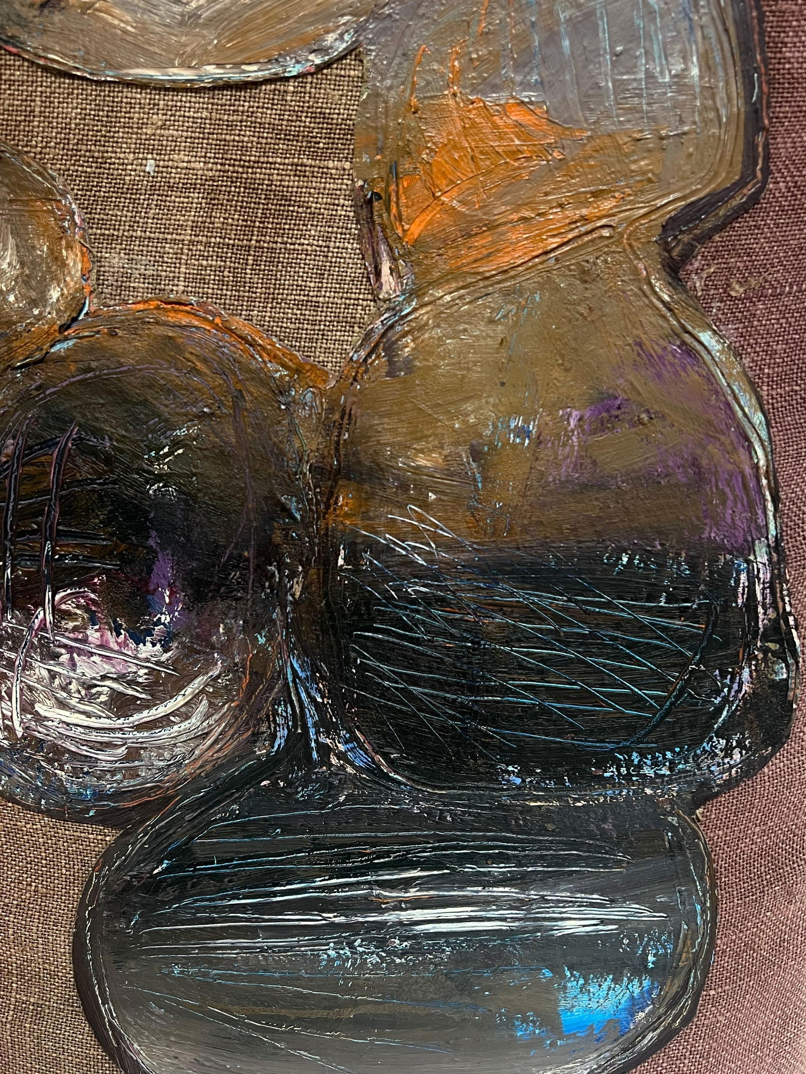 Gilbert Pelissier; Abstract Balls with Subtle Earth Tones French 20th Century Painting, 1986 - 7