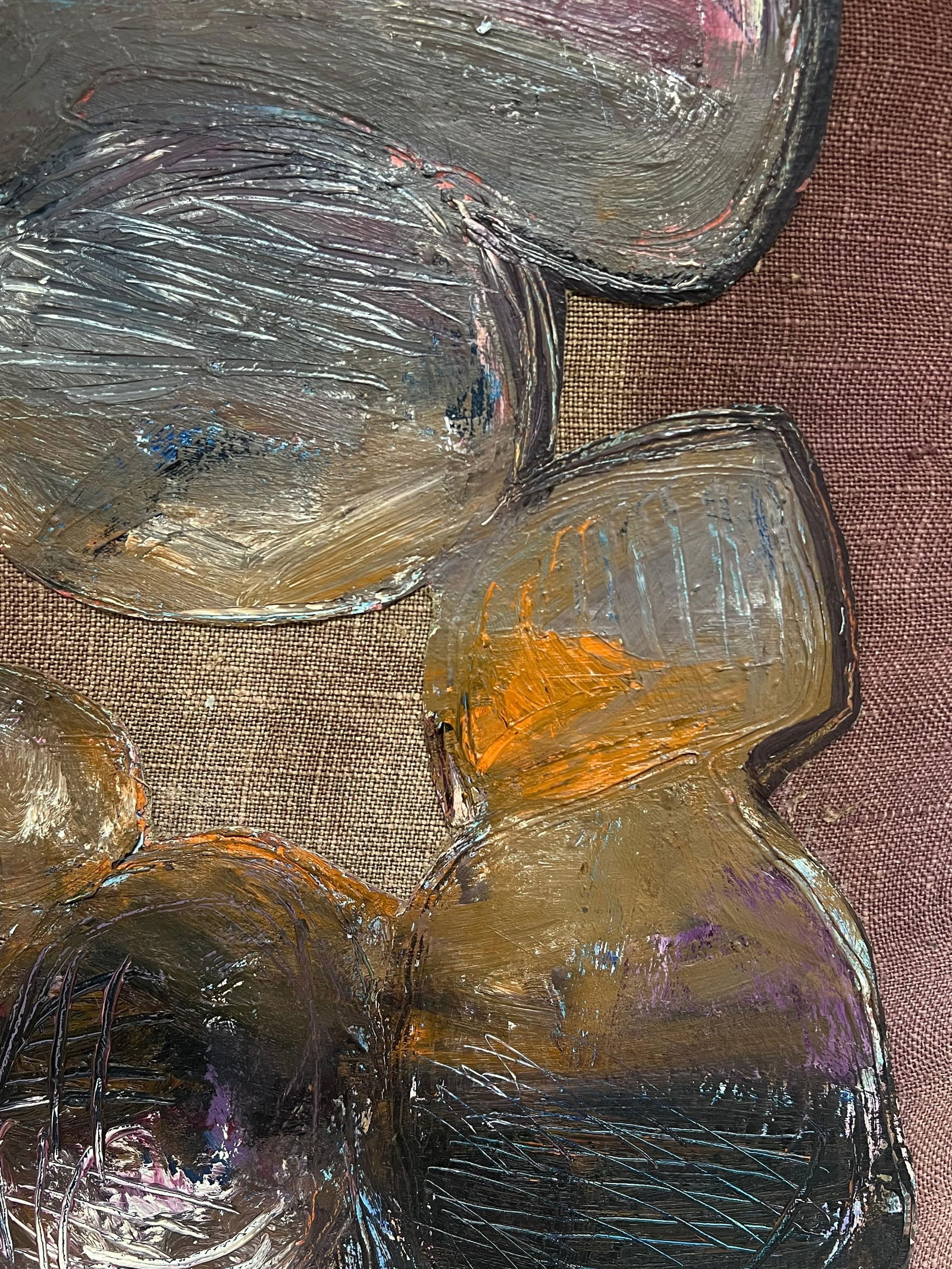 Gilbert Pelissier; Abstract Balls with Subtle Earth Tones French 20th Century Painting, 1986 - 9