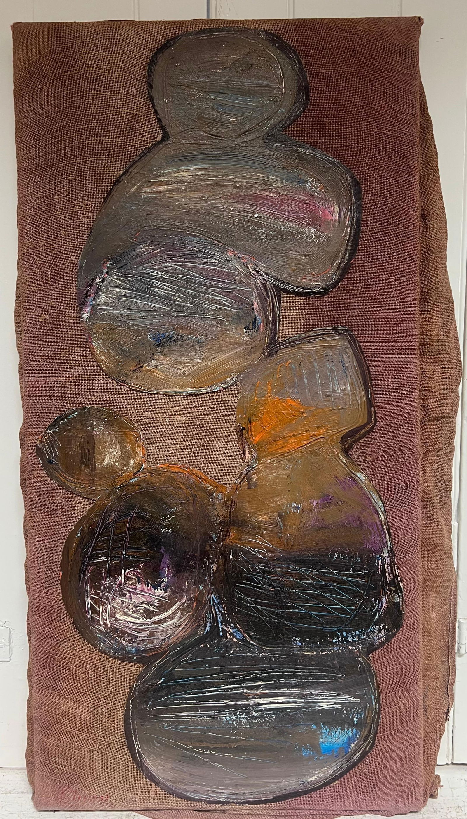 Gilbert Pelissier; Abstract Balls with Subtle Earth Tones French 20th Century Painting, 1986 - 5