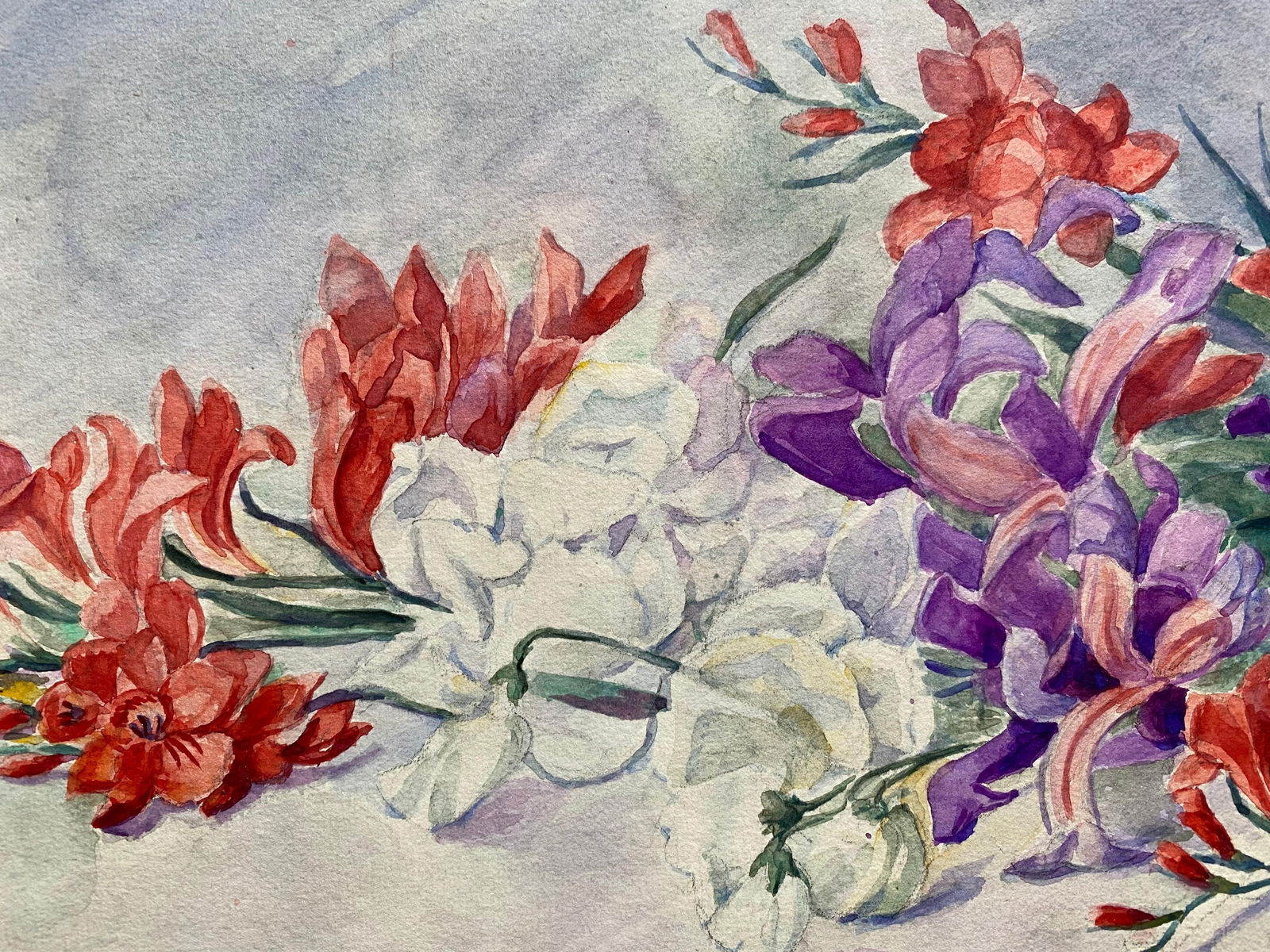Early 1900's French Impressionist Signed Flower Watercolour by Marie Carreau, circa 1900s - 10