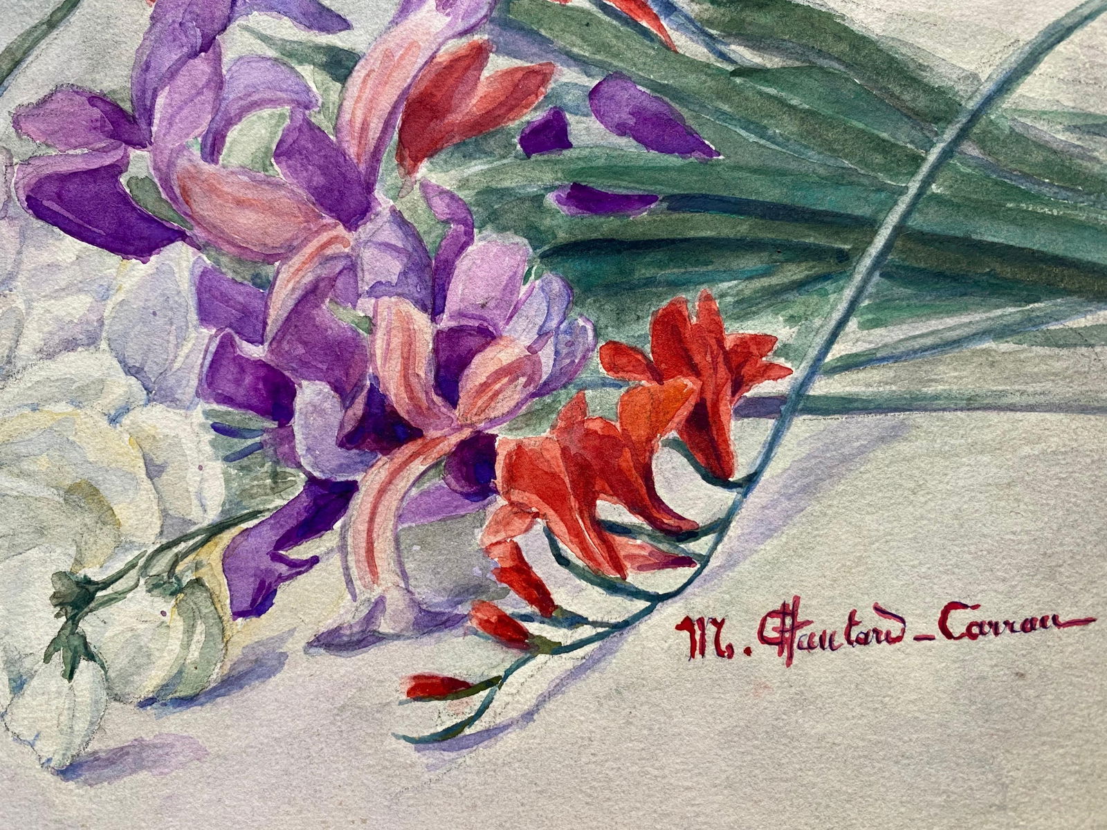 Early 1900's French Impressionist Signed Flower Watercolour by Marie Carreau, circa 1900s - 3