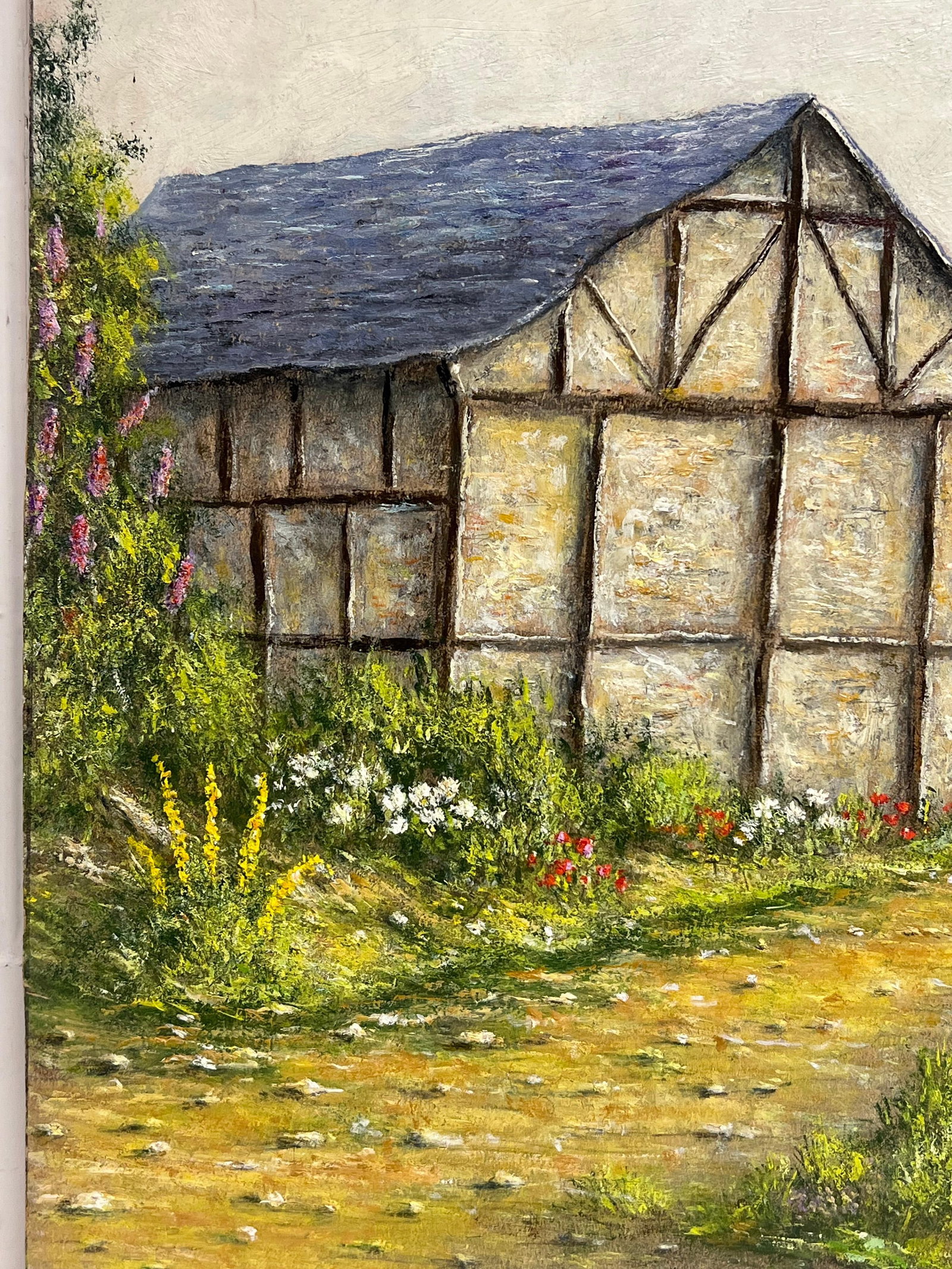 Jean Fourie; Timber - Framed Barn with Garden Flowers Along a Country Path Oil Painting - 9