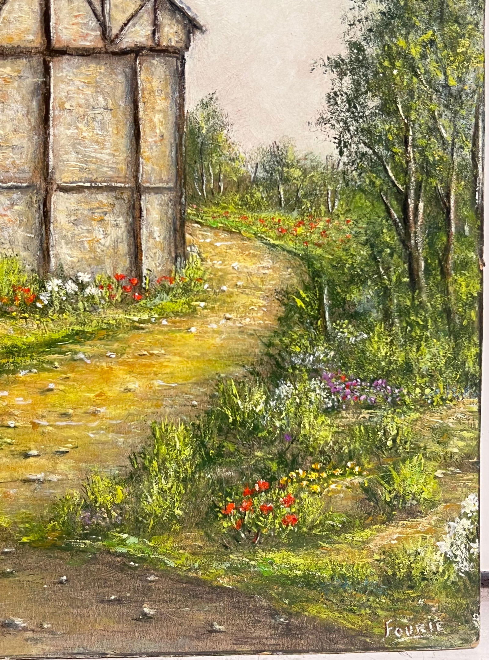 Jean Fourie; Timber - Framed Barn with Garden Flowers Along a Country Path Oil Painting - 2