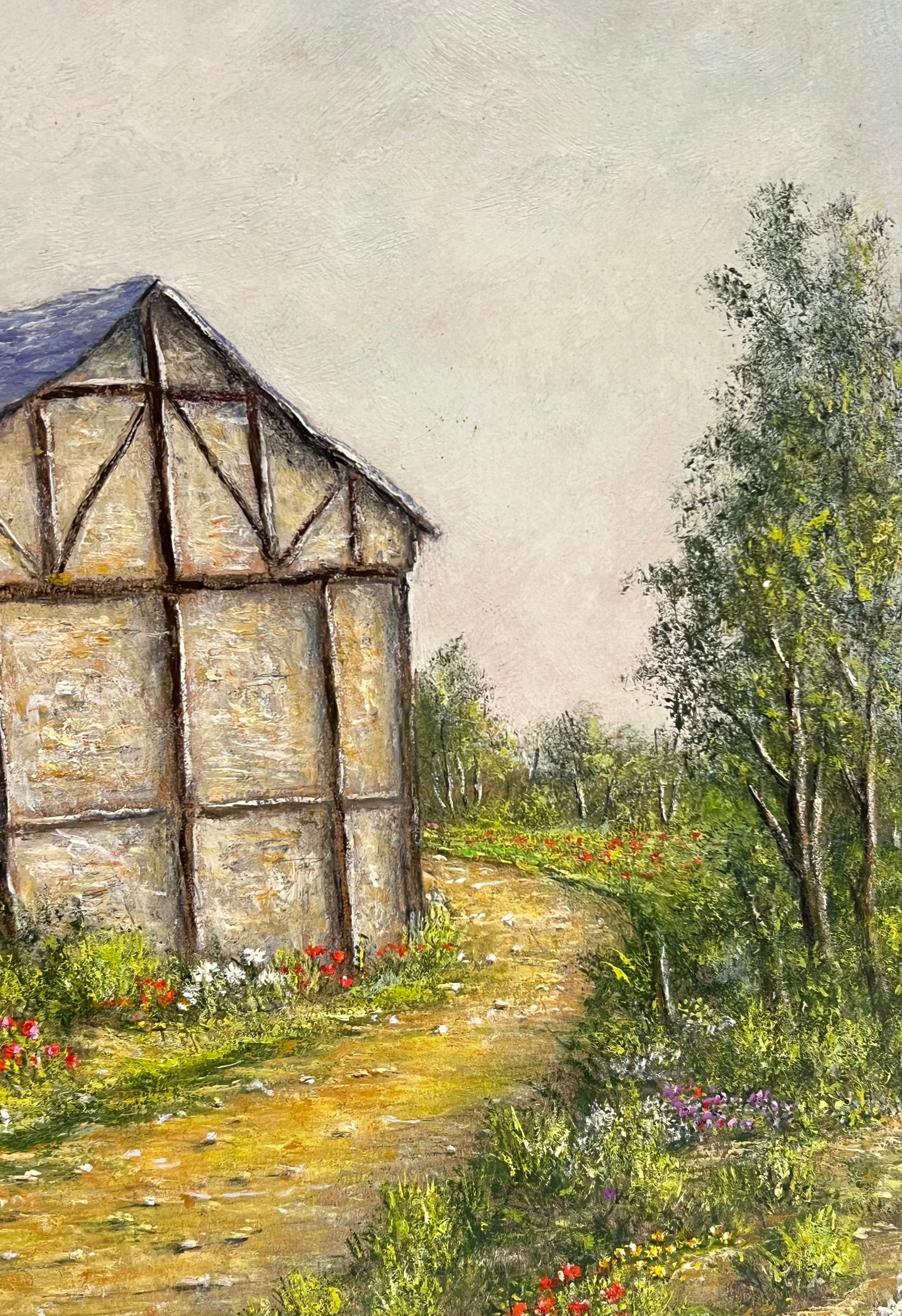 Jean Fourie; Timber - Framed Barn with Garden Flowers Along a Country Path Oil Painting - 5