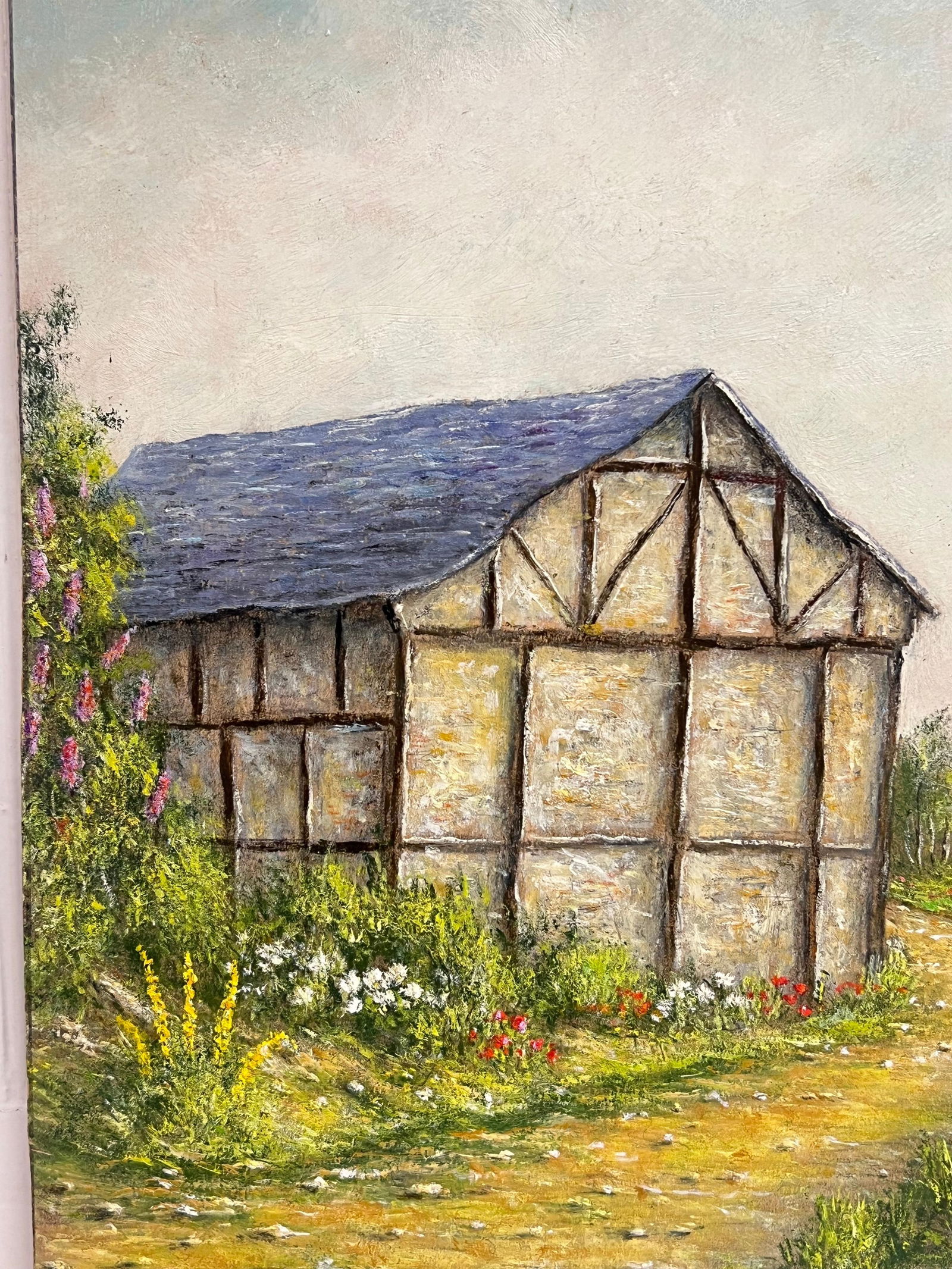 Jean Fourie; Timber - Framed Barn with Garden Flowers Along a Country Path Oil Painting - 6