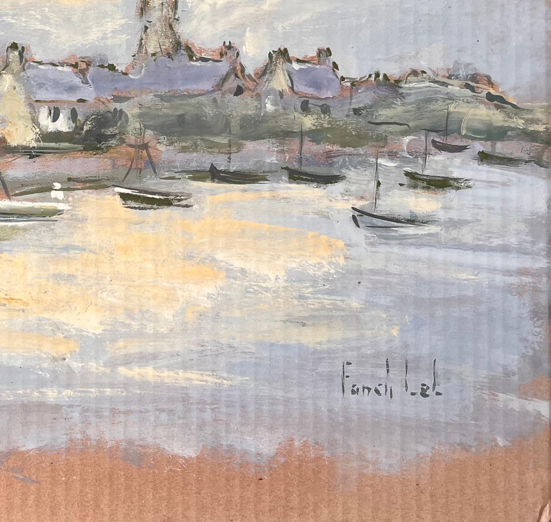 Fanch Lel; French Impressionist Village Harbour with Boats at Dusk by Fanch Lel - 7