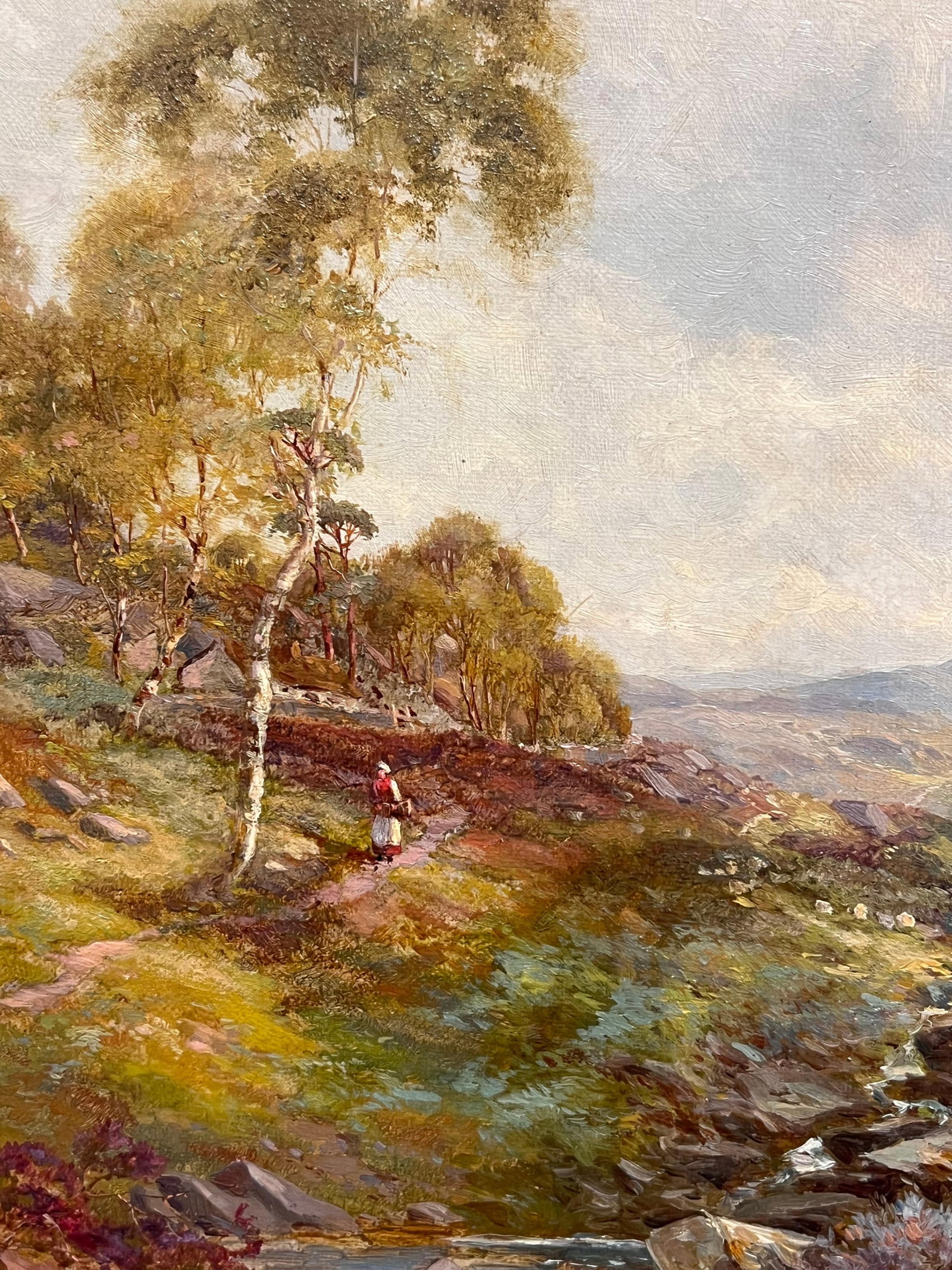 Harry Sticks; Fine Victorian British Oil Painting 1896 Figure Walking Highland River Pathway, 1896 - 8
