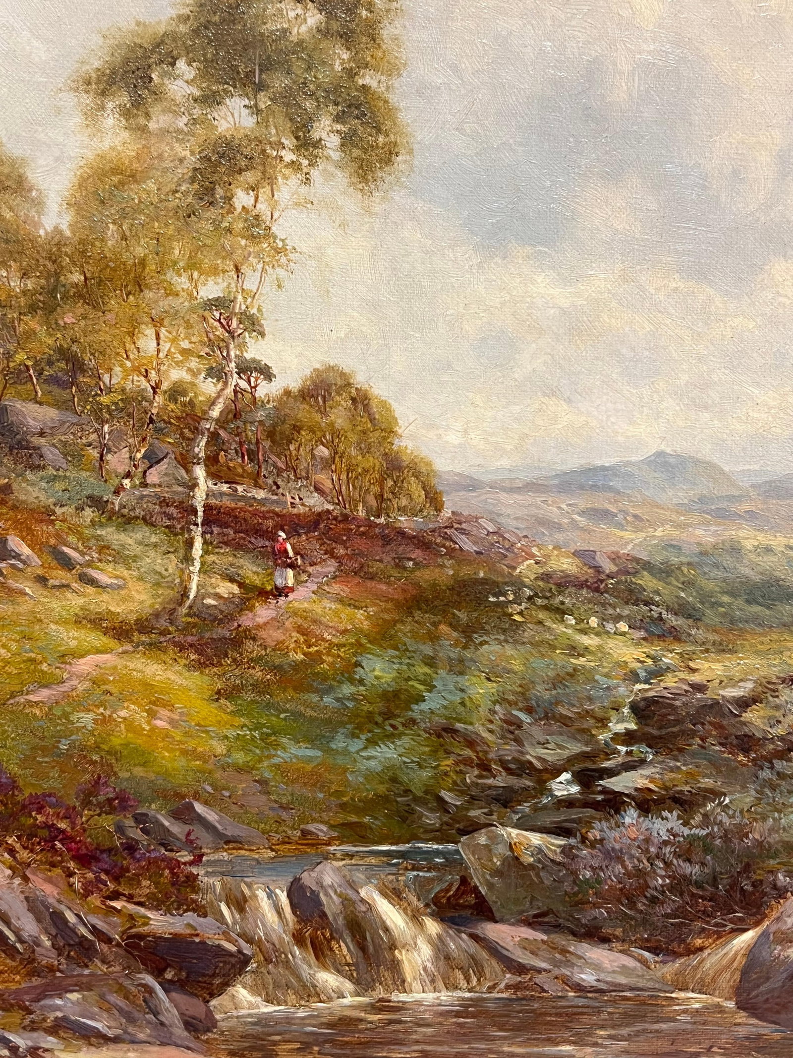 Harry Sticks; Fine Victorian British Oil Painting 1896 Figure Walking Highland River Pathway, 1896 - 11
