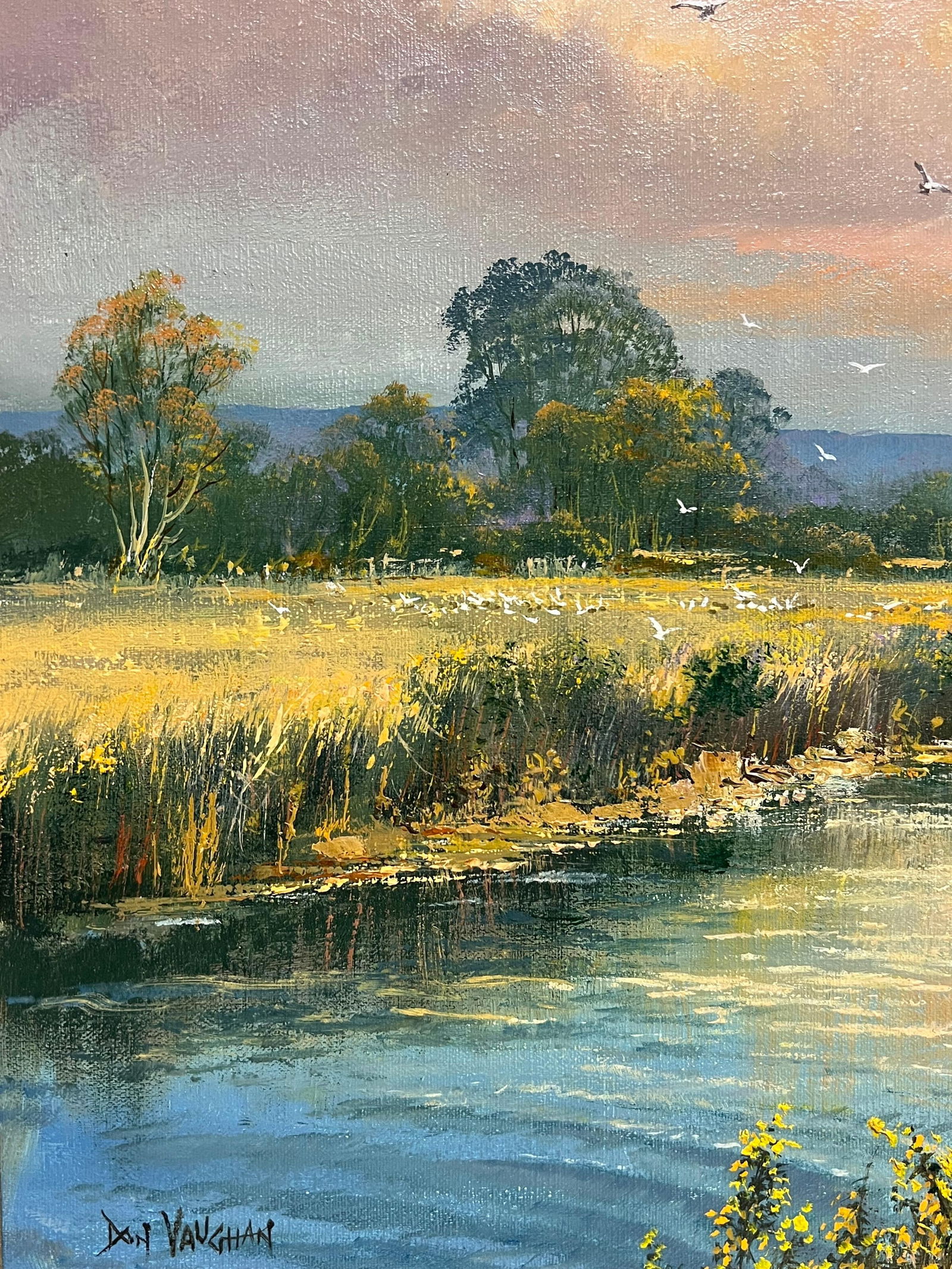 Don Vaughan; Large Traditional English Summer Pastoral Cattle River Landscape Oil Painting - 13
