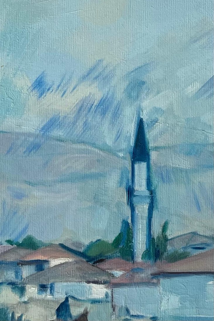 Roland Pichard; Original Oil Painting of Townscape with Minaret and Figures on Horseback - 11