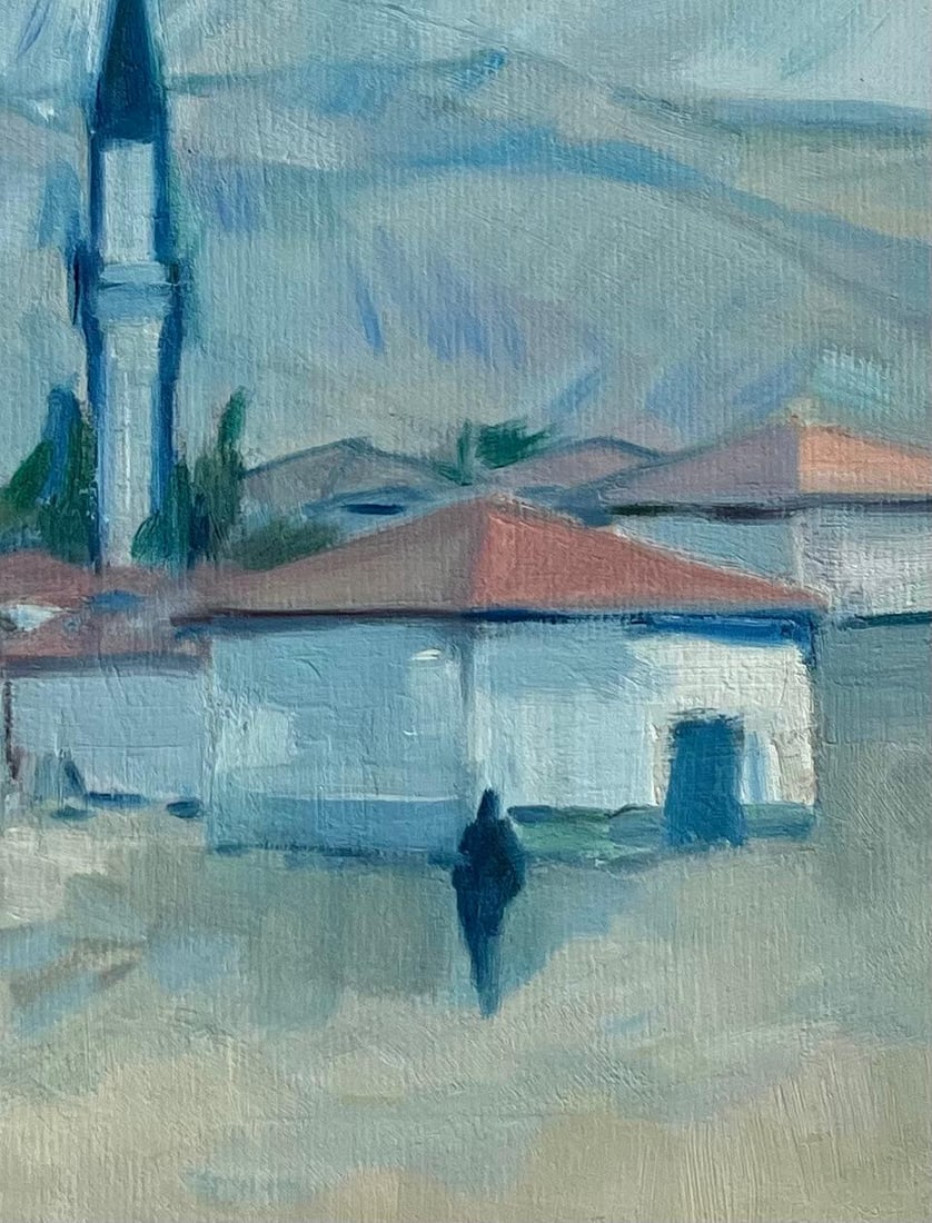 Roland Pichard; Original Oil Painting of Townscape with Minaret and Figures on Horseback - 12