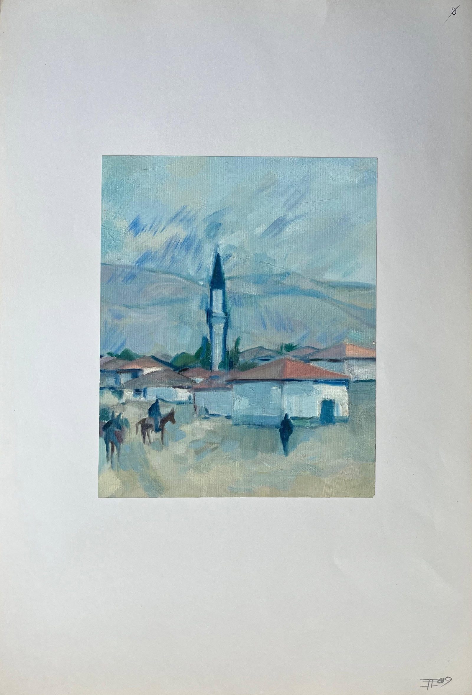 Roland Pichard; Original Oil Painting of Townscape with Minaret and Figures on Horseback - 15