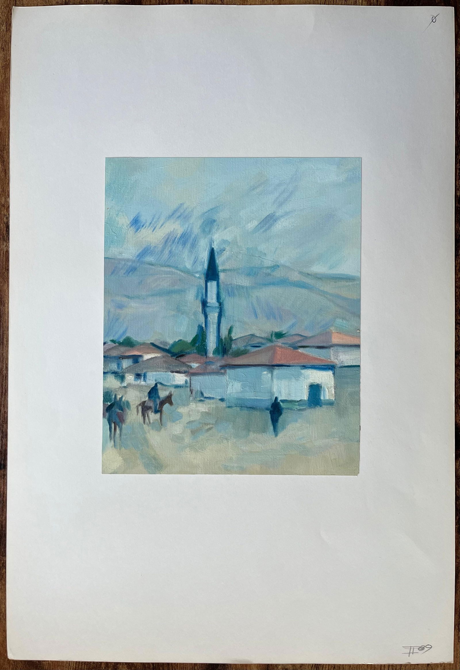 Roland Pichard; Original Oil Painting of Townscape with Minaret and Figures on Horseback - 16