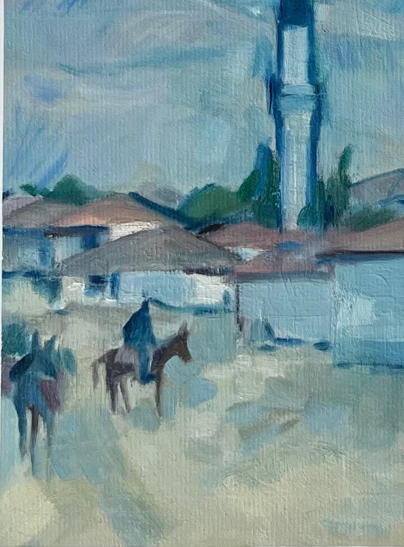 Roland Pichard; Original Oil Painting of Townscape with Minaret and Figures on Horseback - 3