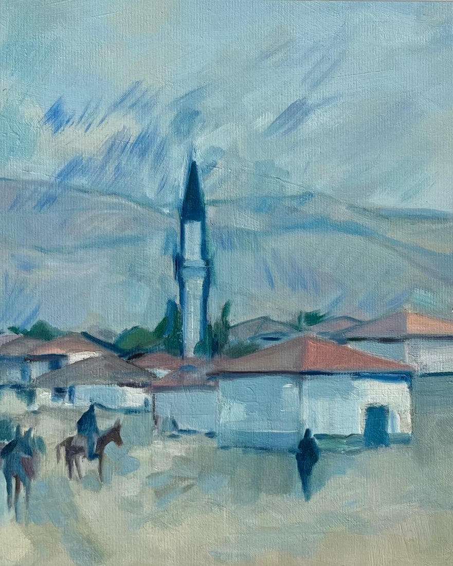 Roland Pichard; Original Oil Painting of Townscape with Minaret and Figures on Horseback - 7