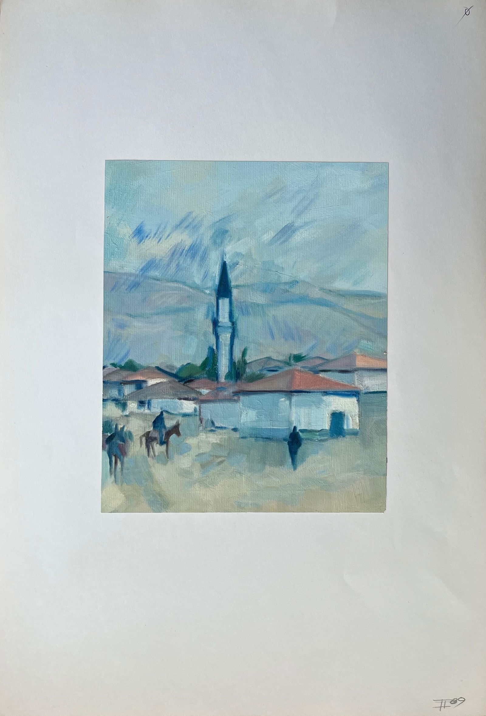 Roland Pichard; Original Oil Painting of Townscape with Minaret and Figures on Horseback - 8