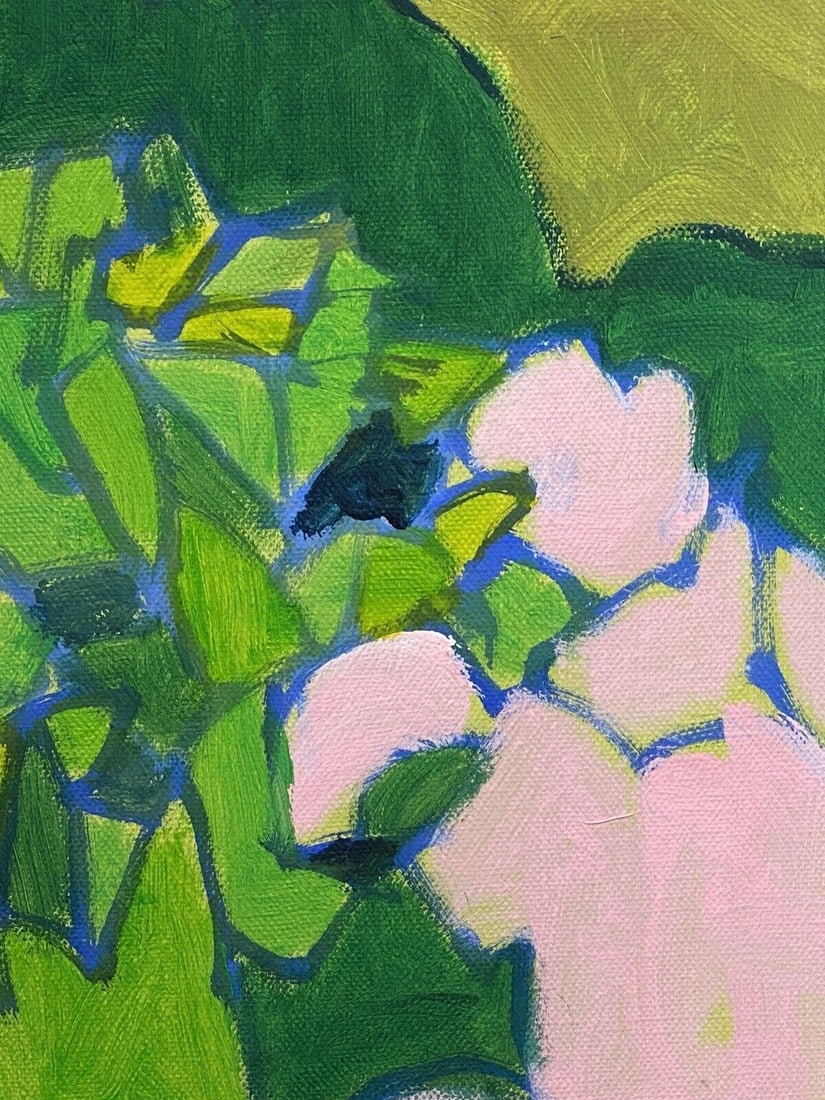 Leroy, French Contemporary Cubist Painting, Green Pink & Blues Landscape, 2000s - 15