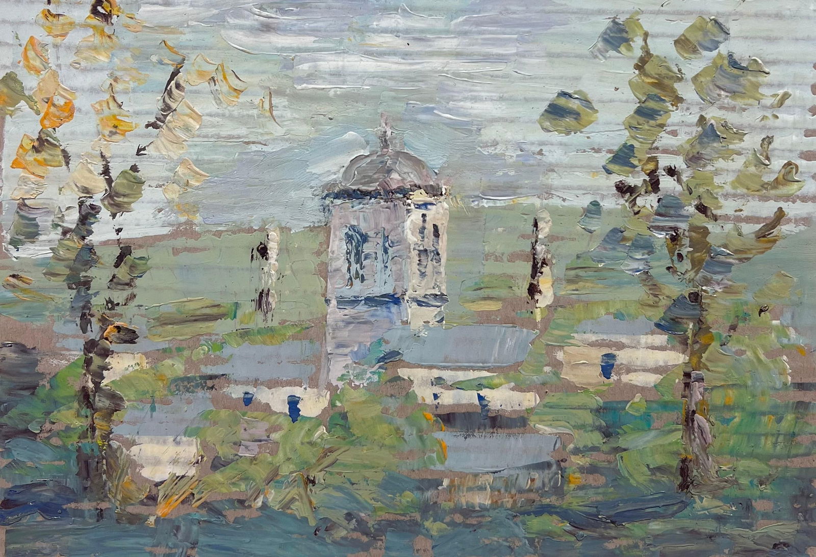 Fanch Lel; French Impressionist Village Scene with a Church Tower Surrounded by Foliage, 2000 - 2