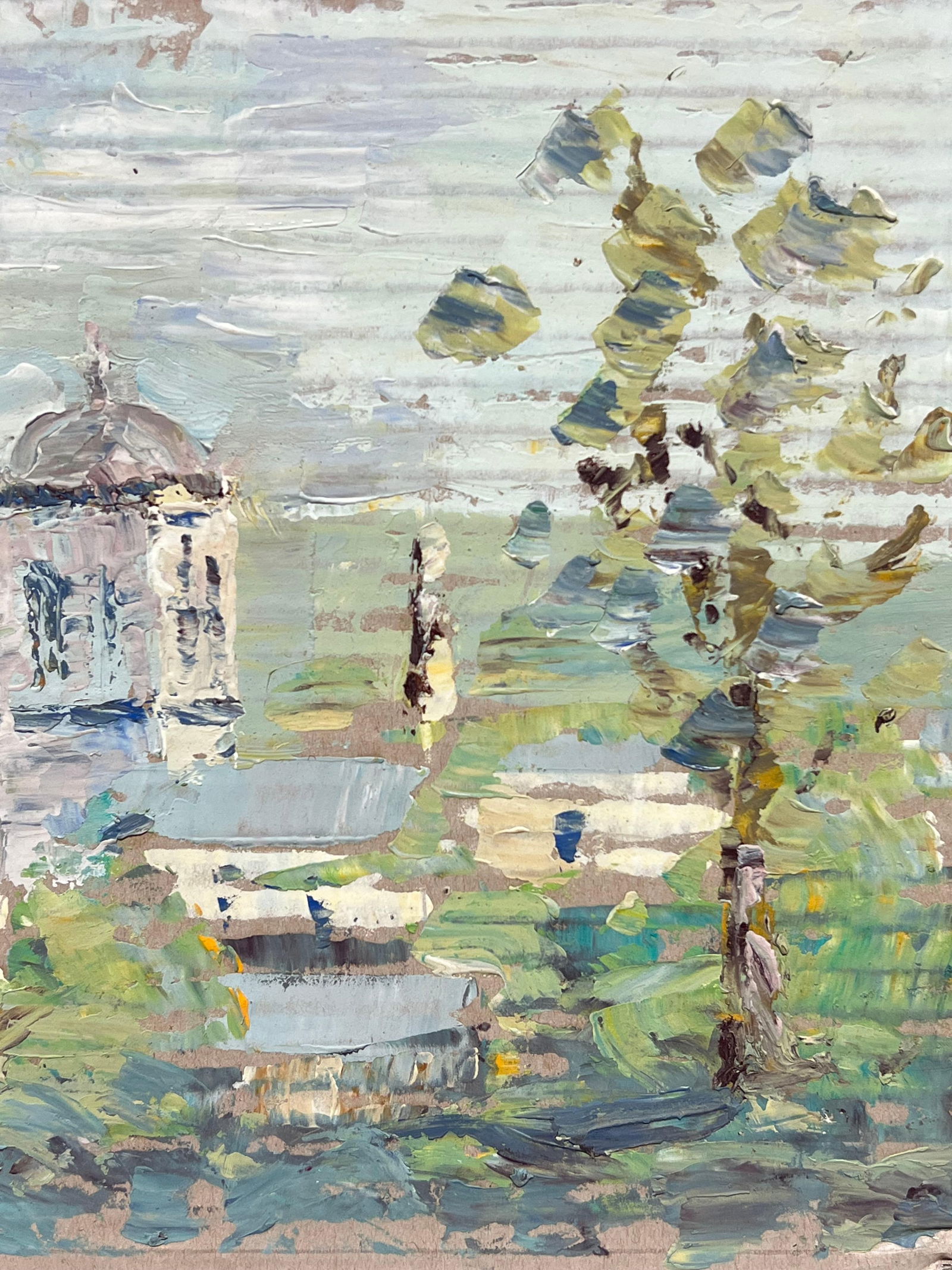 Fanch Lel; French Impressionist Village Scene with a Church Tower Surrounded by Foliage, 2000 - 4