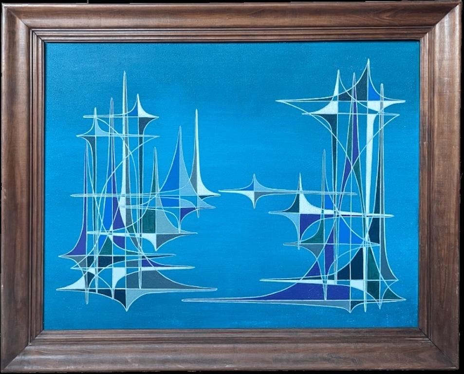 Serge Guerin (1916); 20th Century French Geometric Abstract Surrealist Composition Oil Painting (1 of 14)