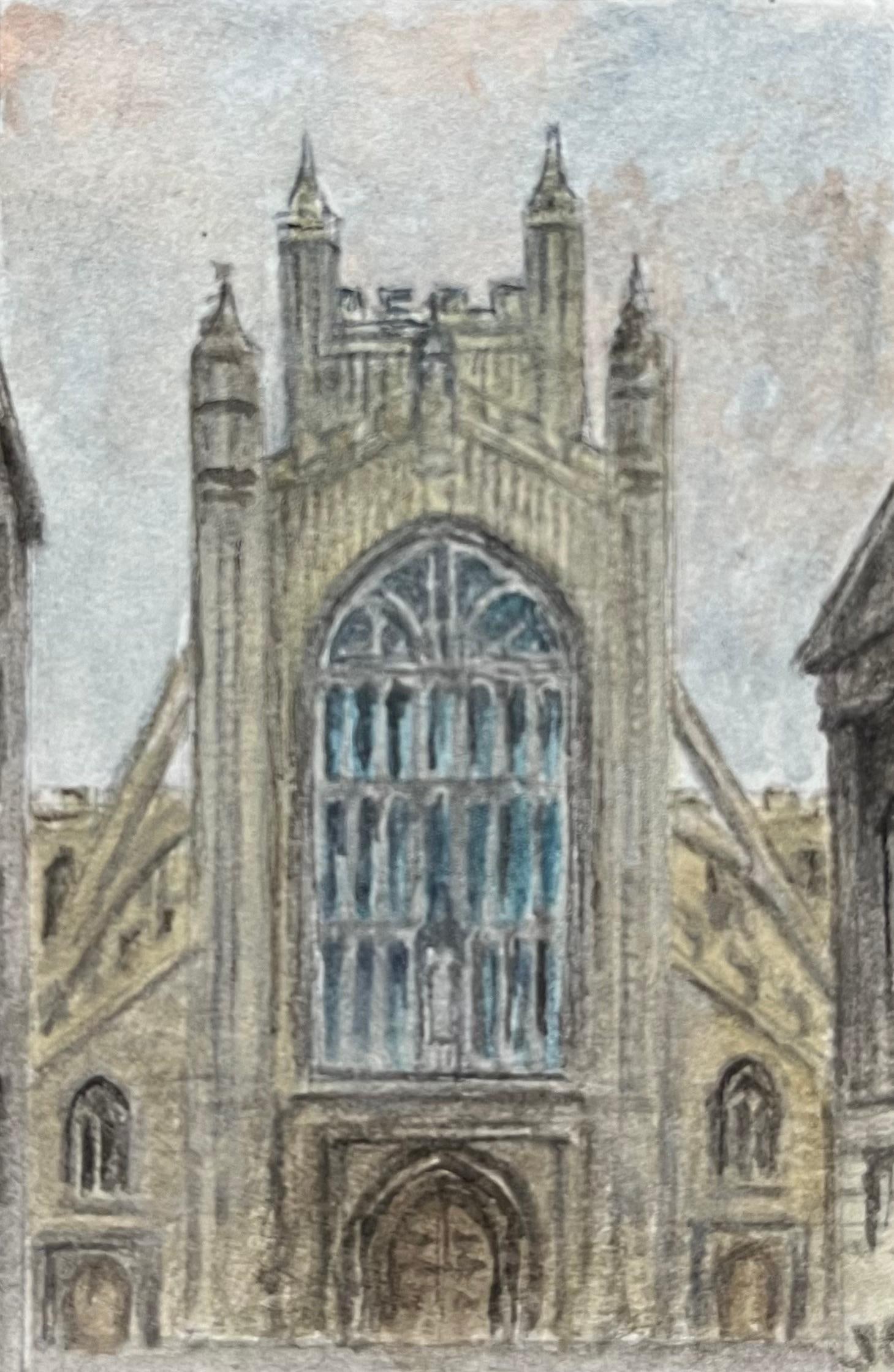 Jack Grunwell; Historic Miniature Watercolor of Bath Abbey View from the West Front (1 of 6)