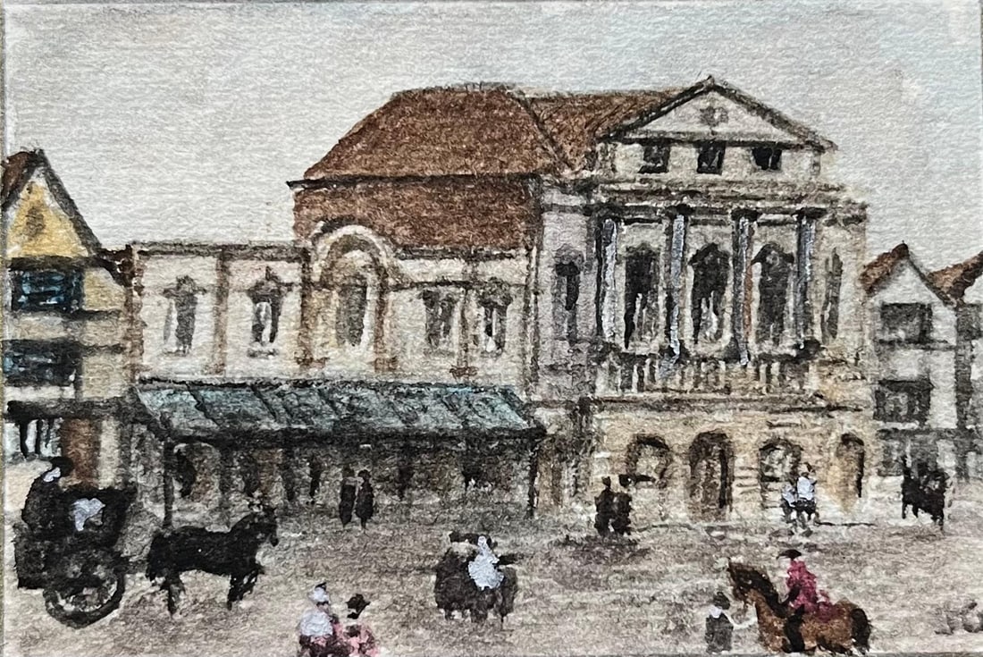 Jack Grunwell; Historic Miniature Watercolor of Theatre Royal and Coopers' Hall in King Street - 2