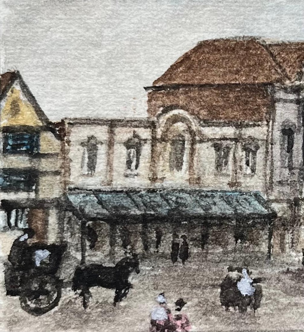 Jack Grunwell; Historic Miniature Watercolor of Theatre Royal and Coopers' Hall in King Street - 5