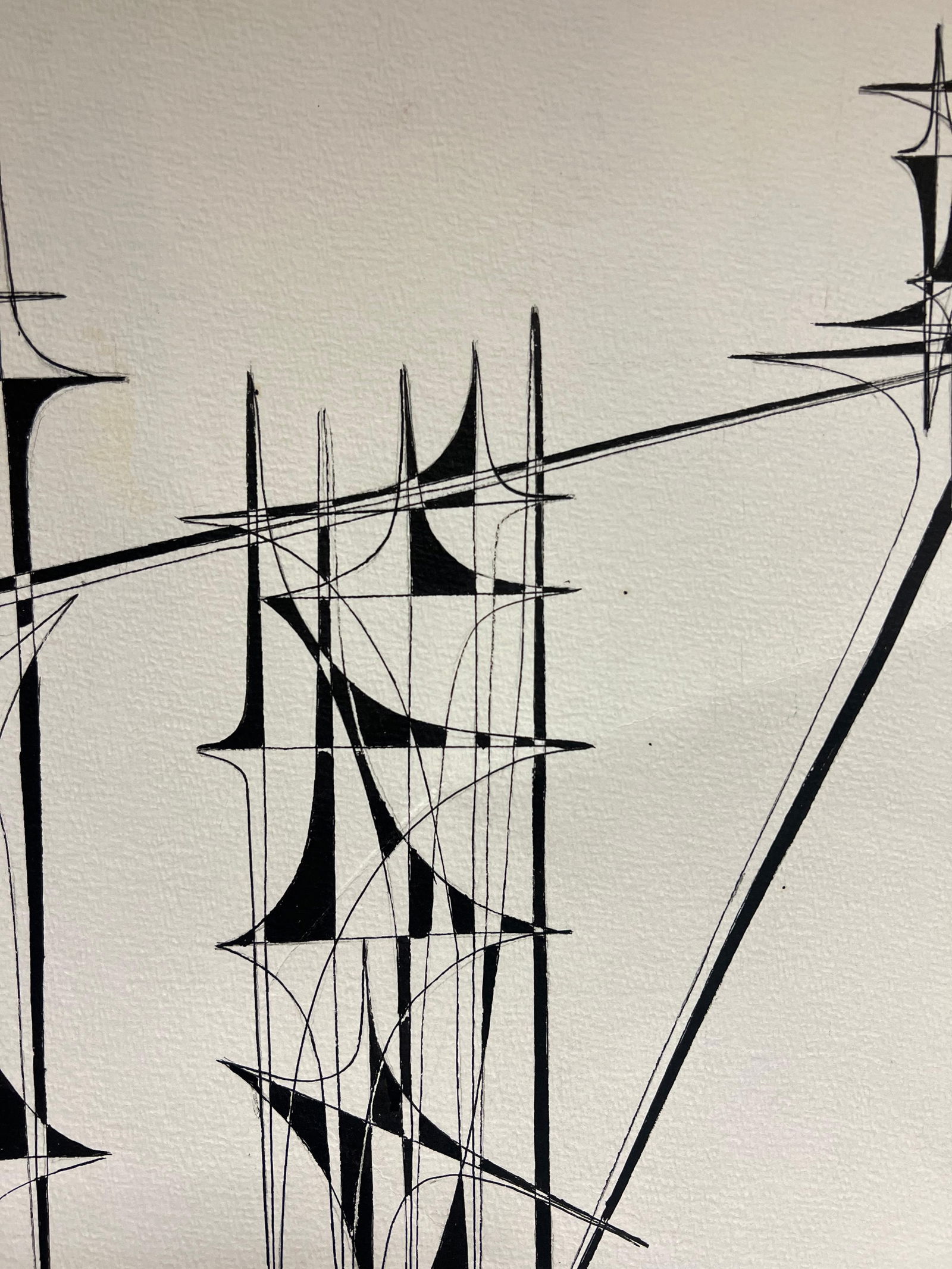 Serge Guerin (1916); 20th Century French Geometric Abstract Composition Ink Drawing 1970's - 7