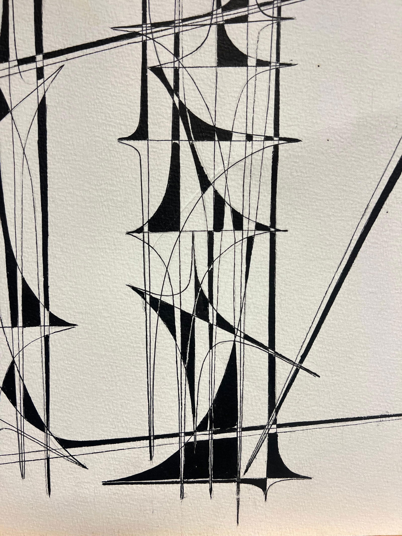 Serge Guerin (1916); 20th Century French Geometric Abstract Composition Ink Drawing 1970's - 8