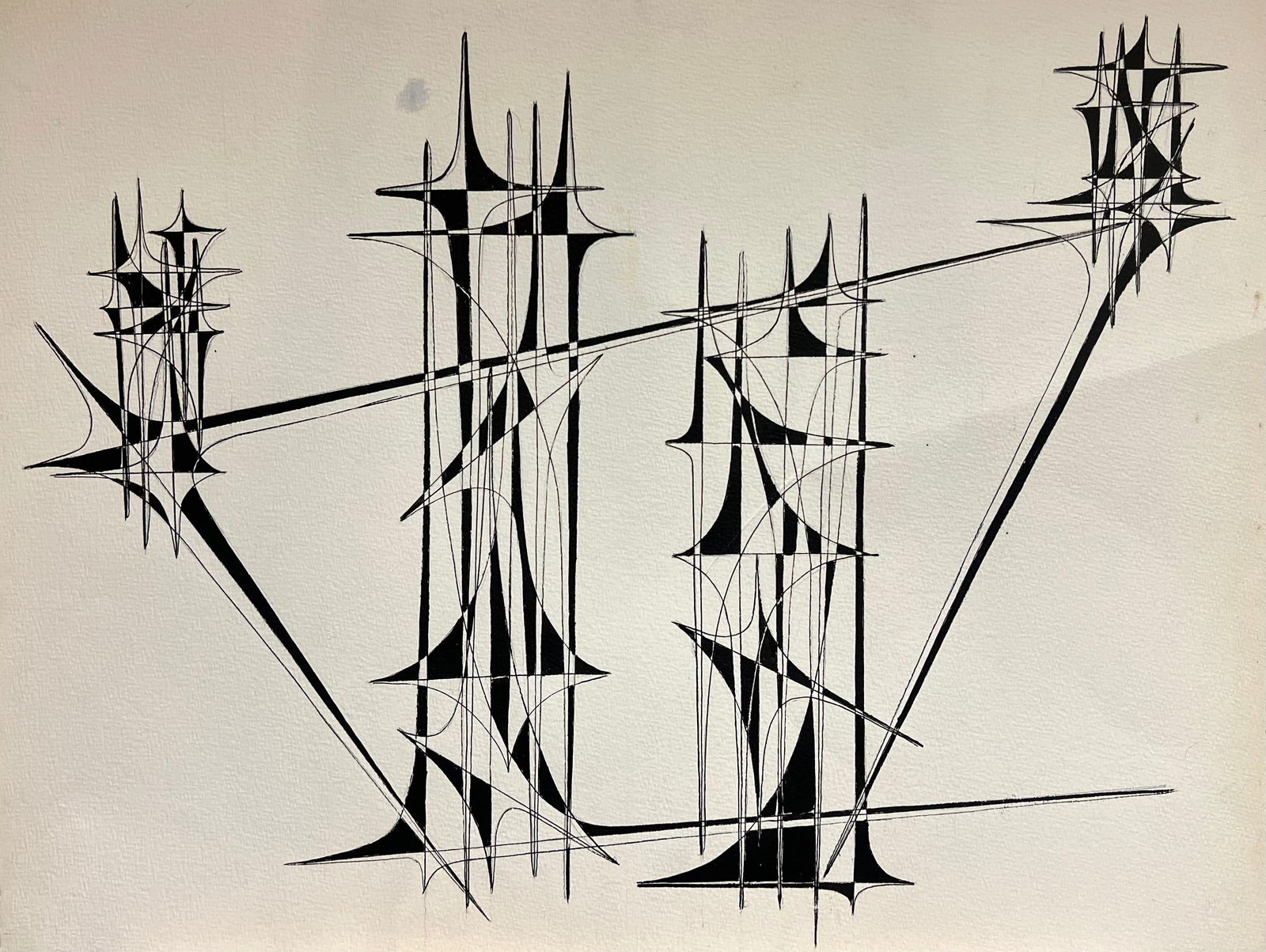 Serge Guerin (1916); 20th Century French Geometric Abstract Composition Ink Drawing 1970's - 14