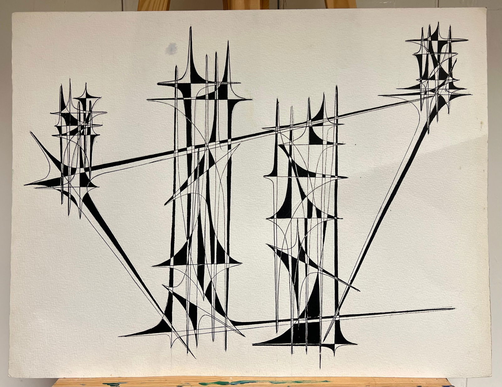 Serge Guerin (1916); 20th Century French Geometric Abstract Composition Ink Drawing 1970's - 5