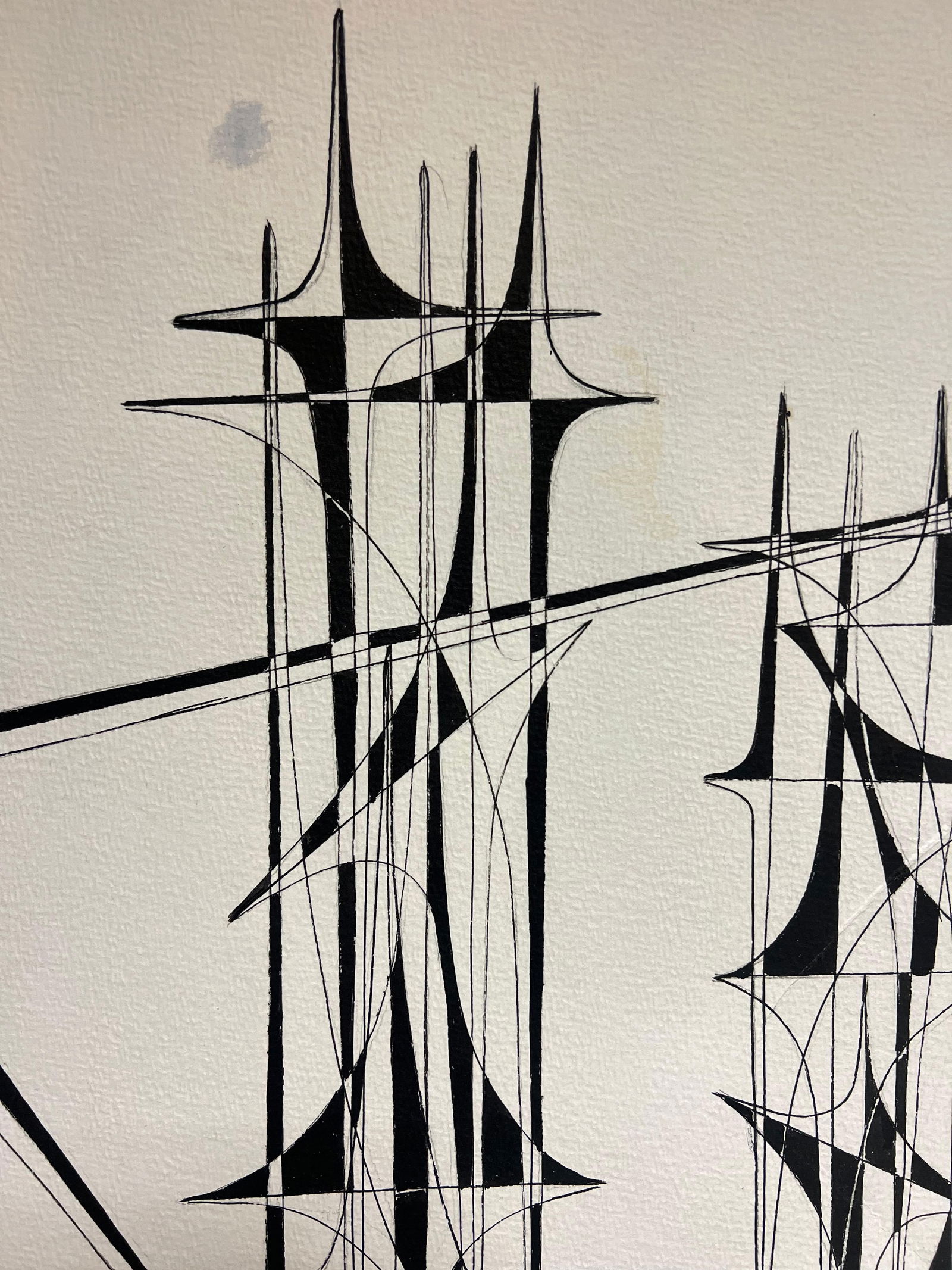 Serge Guerin (1916); 20th Century French Geometric Abstract Composition Ink Drawing 1970's - 6