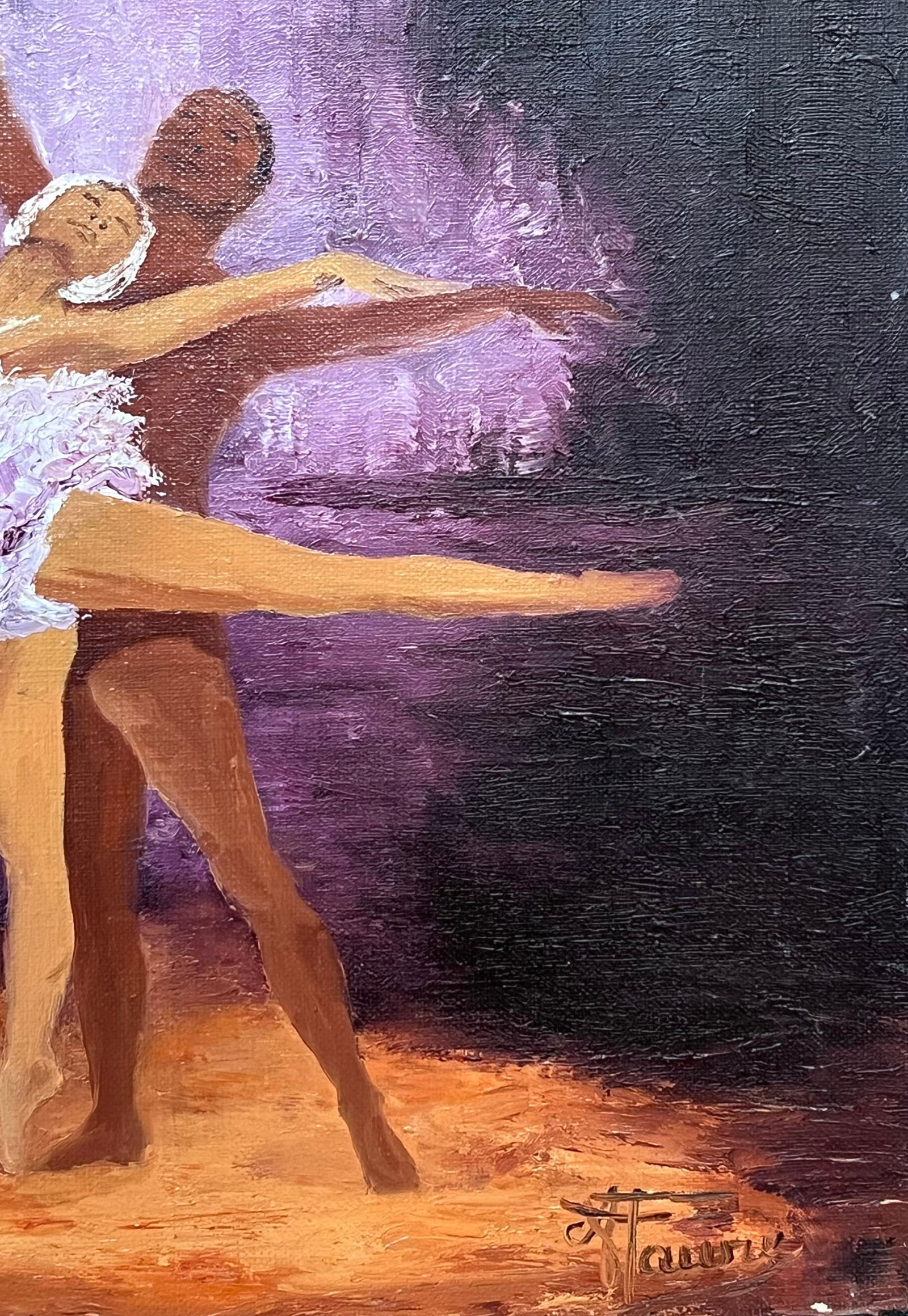 Annie Faure; 20th Century French Oil Swan Like Ballerina and Partner Dancing in Purple Haze - 2
