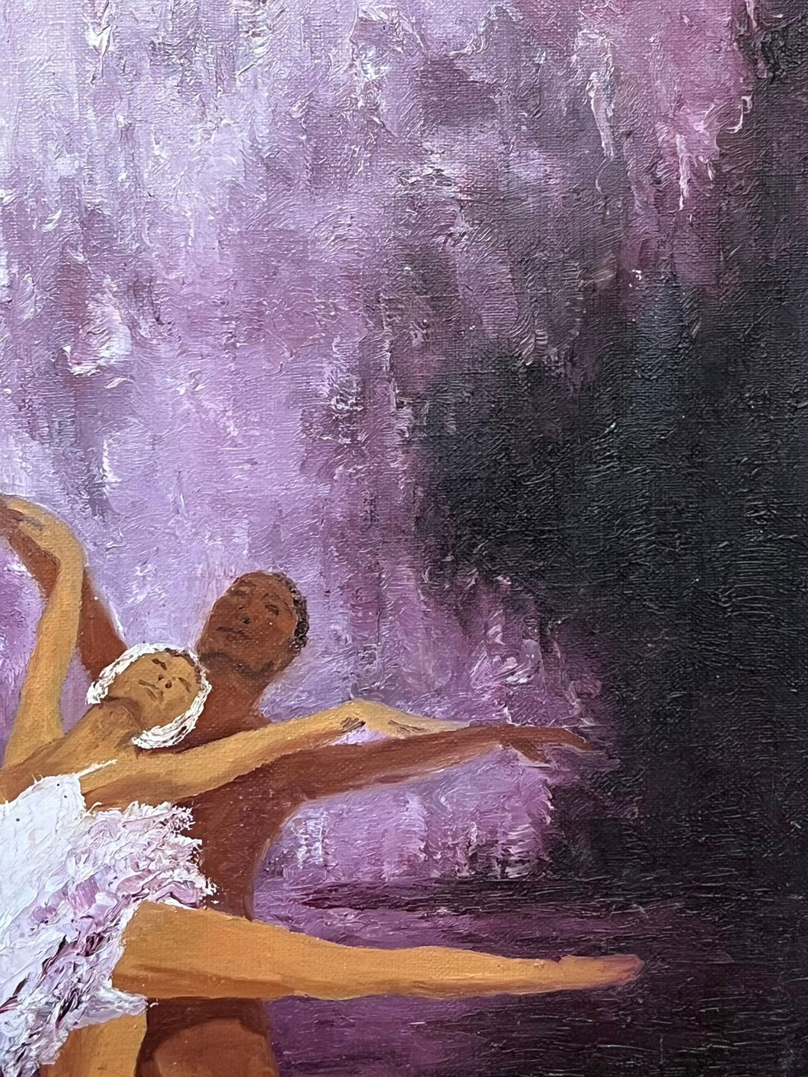 Annie Faure; 20th Century French Oil Swan Like Ballerina and Partner Dancing in Purple Haze - 5