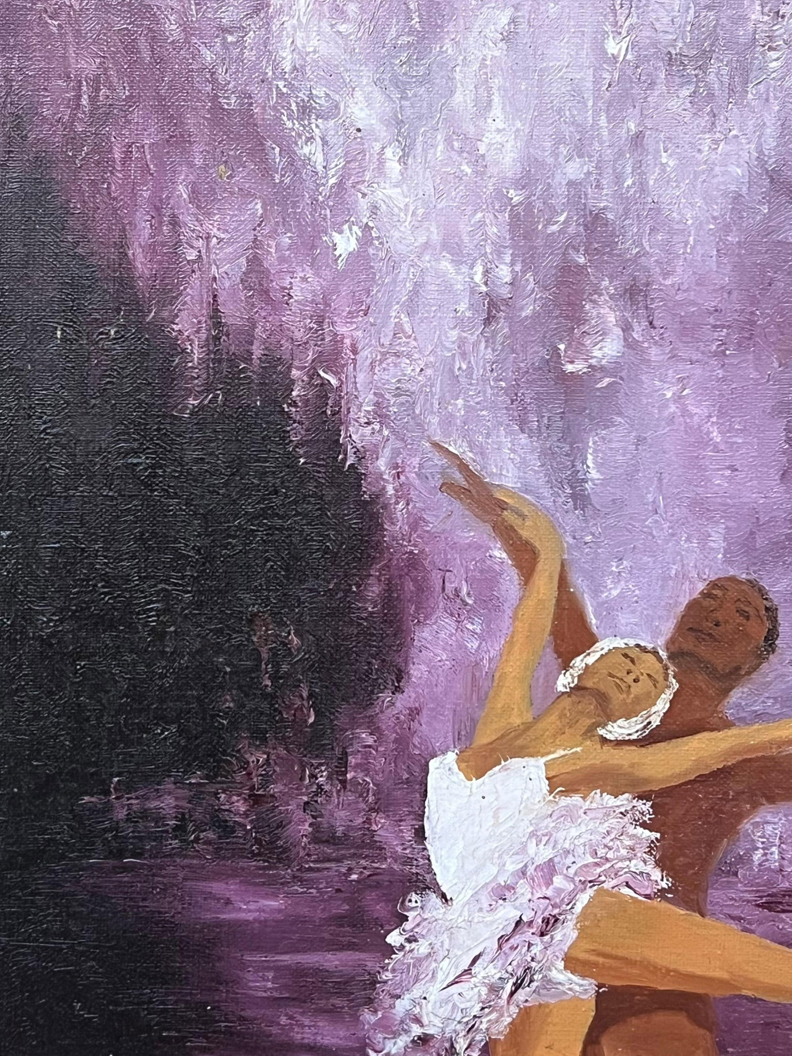 Annie Faure; 20th Century French Oil Swan Like Ballerina and Partner Dancing in Purple Haze - 6