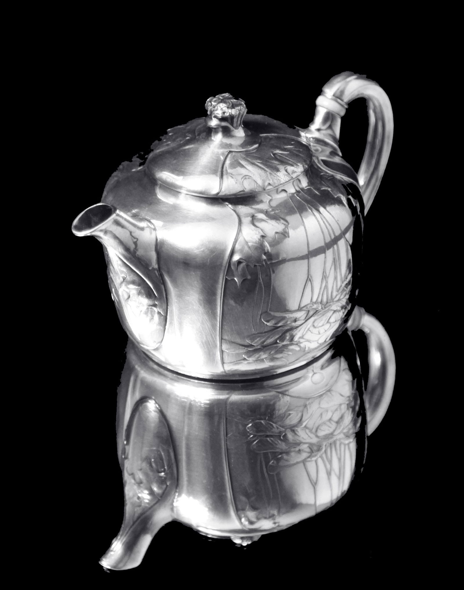 Orfevre Gallia - 7pc. Extremely Rare, Original French Art Nouveau Silver Plate Tea Set Including - 16