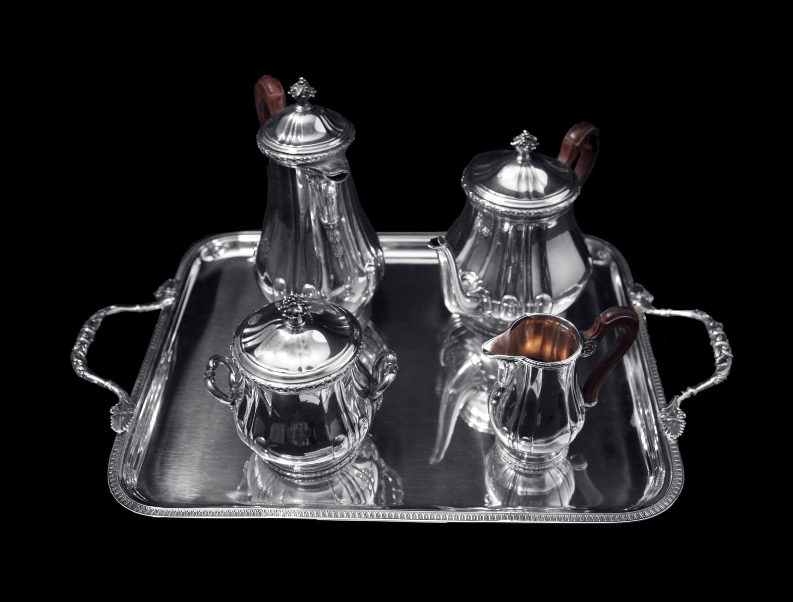 Puiforcat (Hermes): 4pc. Antique French Louis XVI Sterling Silver Tea Set + Tetard Sterling Serving - 2