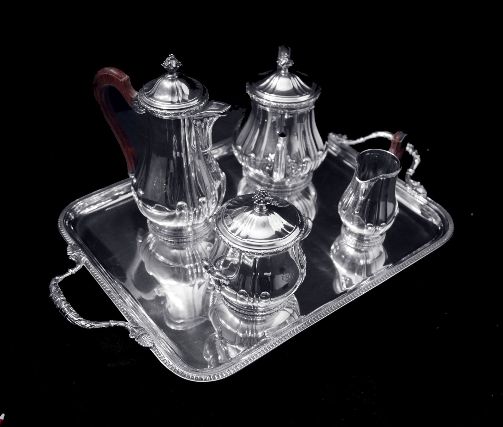 Puiforcat (Hermes): 4pc. Antique French Louis XVI Sterling Silver Tea Set + Tetard Sterling Serving - 3