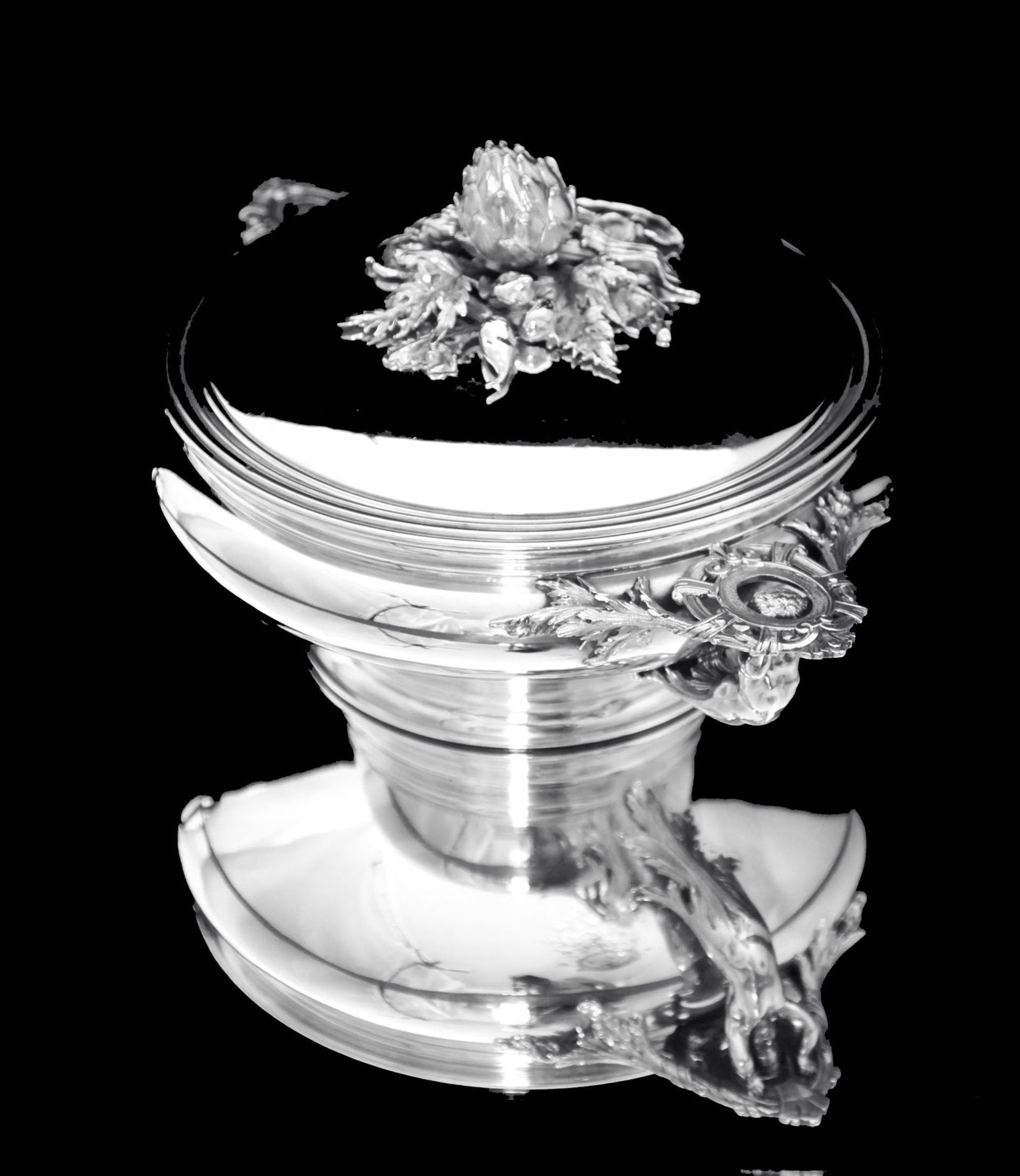 Puiforcat (Hermes) 2pc. Louis XVI Covered 950 Sterling Silver Vegetable Server / Tureen - Like New ! - 2
