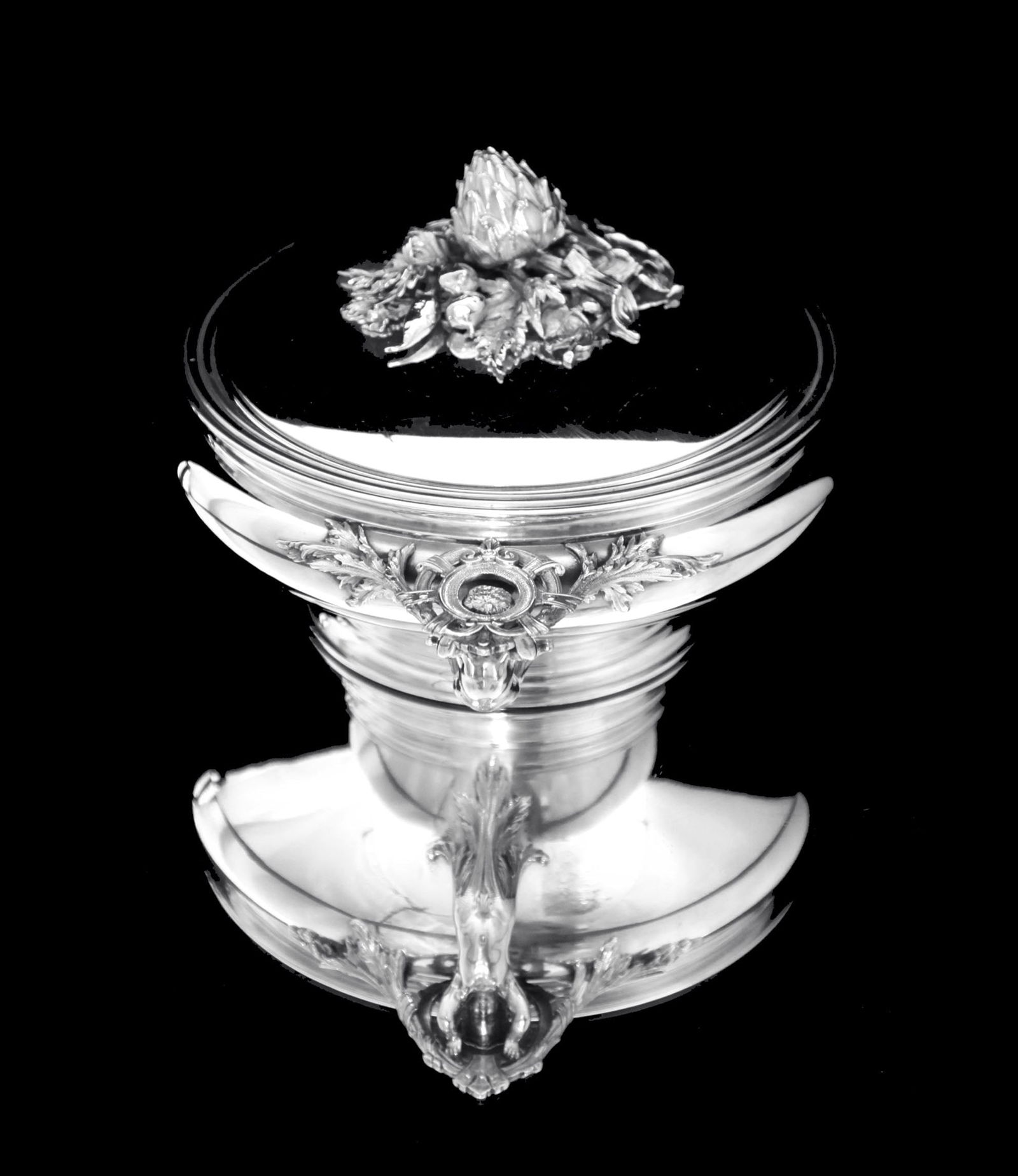 Puiforcat (Hermes) 2pc. Louis XVI Covered 950 Sterling Silver Vegetable Server / Tureen - Like New ! - 4