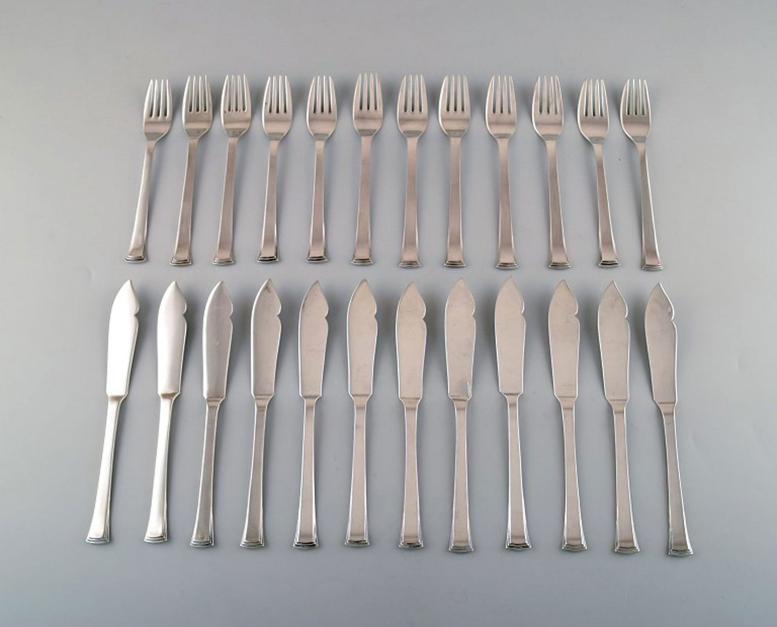 Evald Nielsen number 32 fish cutlery in silver (830). Complete service for twelve people.: Title:Evald Nielsen number 32 fish cutlery in silver (830). Complete service for twelve people. Description:Evald Nielsen number 32 fish cutlery in silver (830). Complete service for twelve people. Co