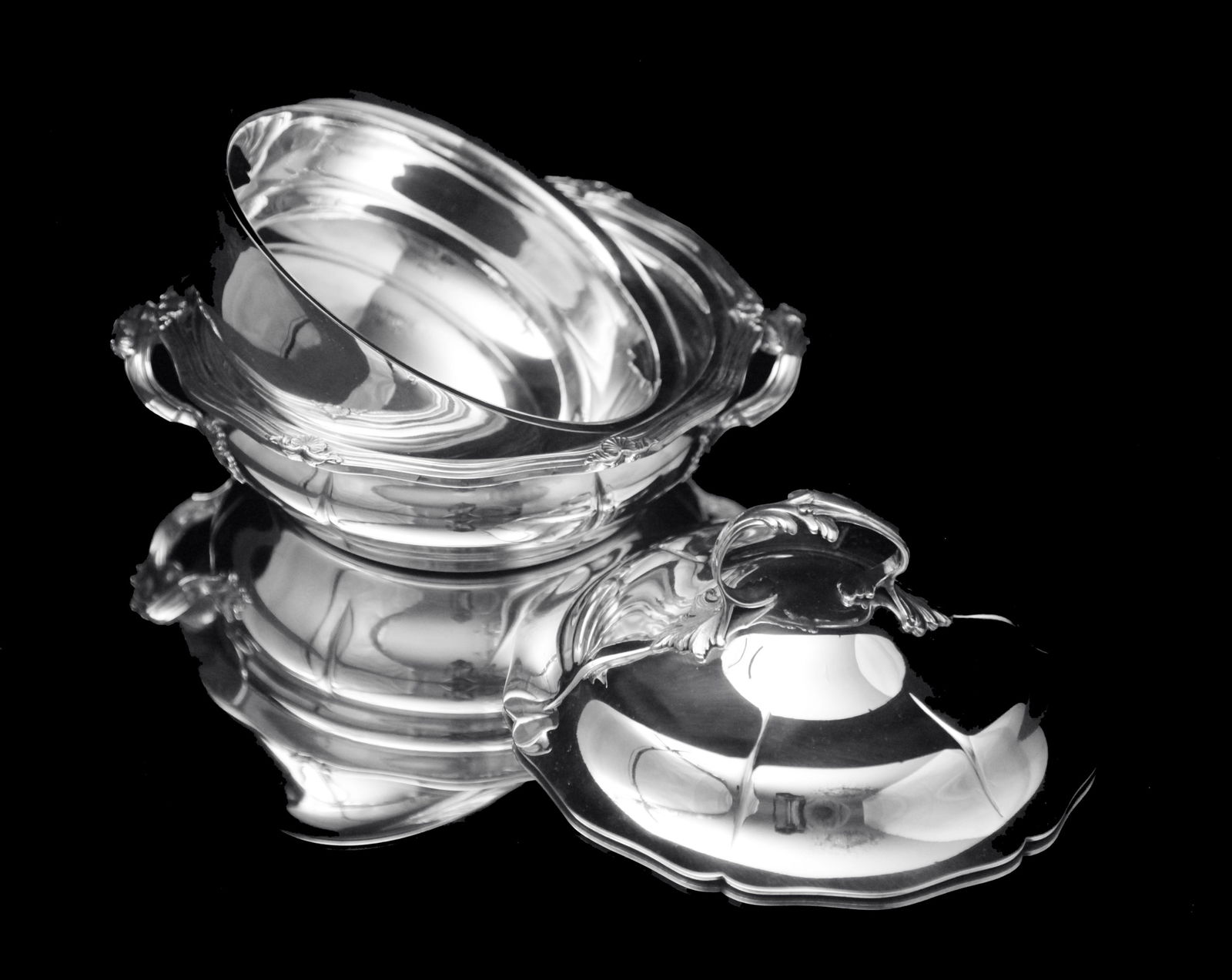 Odiot - 5pc. Antique French Sterling Silver Table Serving Set - Covered Vegetable Server + 2 Round - 4
