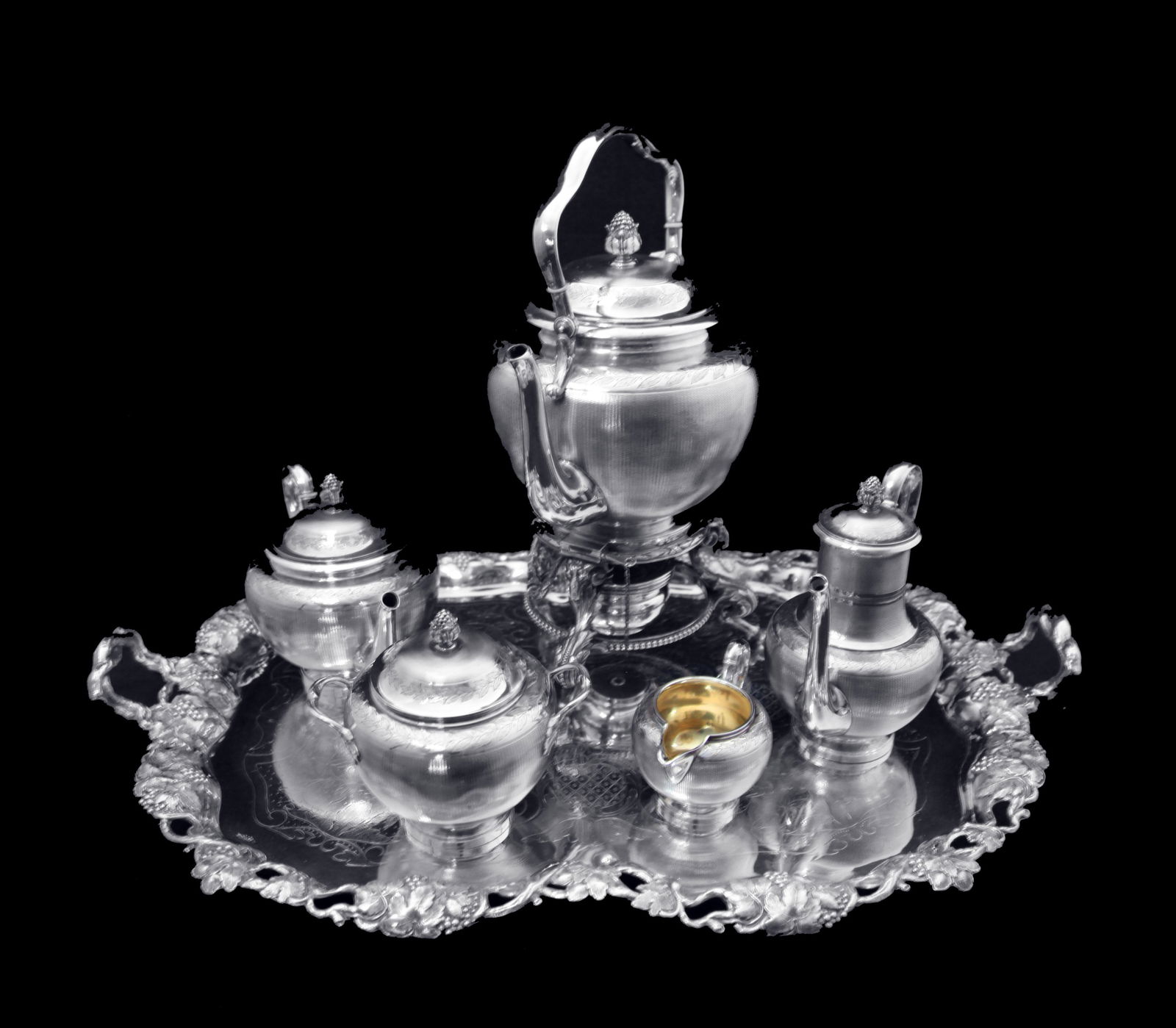 Odiot - 6pc. Antique French Sterling Silver Tea Set, Like New Condition, 1890s.: Title: Odiot - 6pc. Antique French Sterling Silver Tea Set, Like New Condition, 1890s. Description:Direct from Paris, a stunning 6pc. silver tea set by one of France’s premier silversmiths ̶