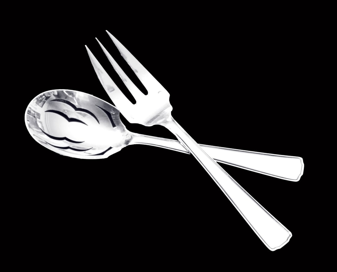 RAVINET D'ENFERT - 17pc SET ART DECO 950 STERLING SILVER FLATWARE SERVING PIECES - 2