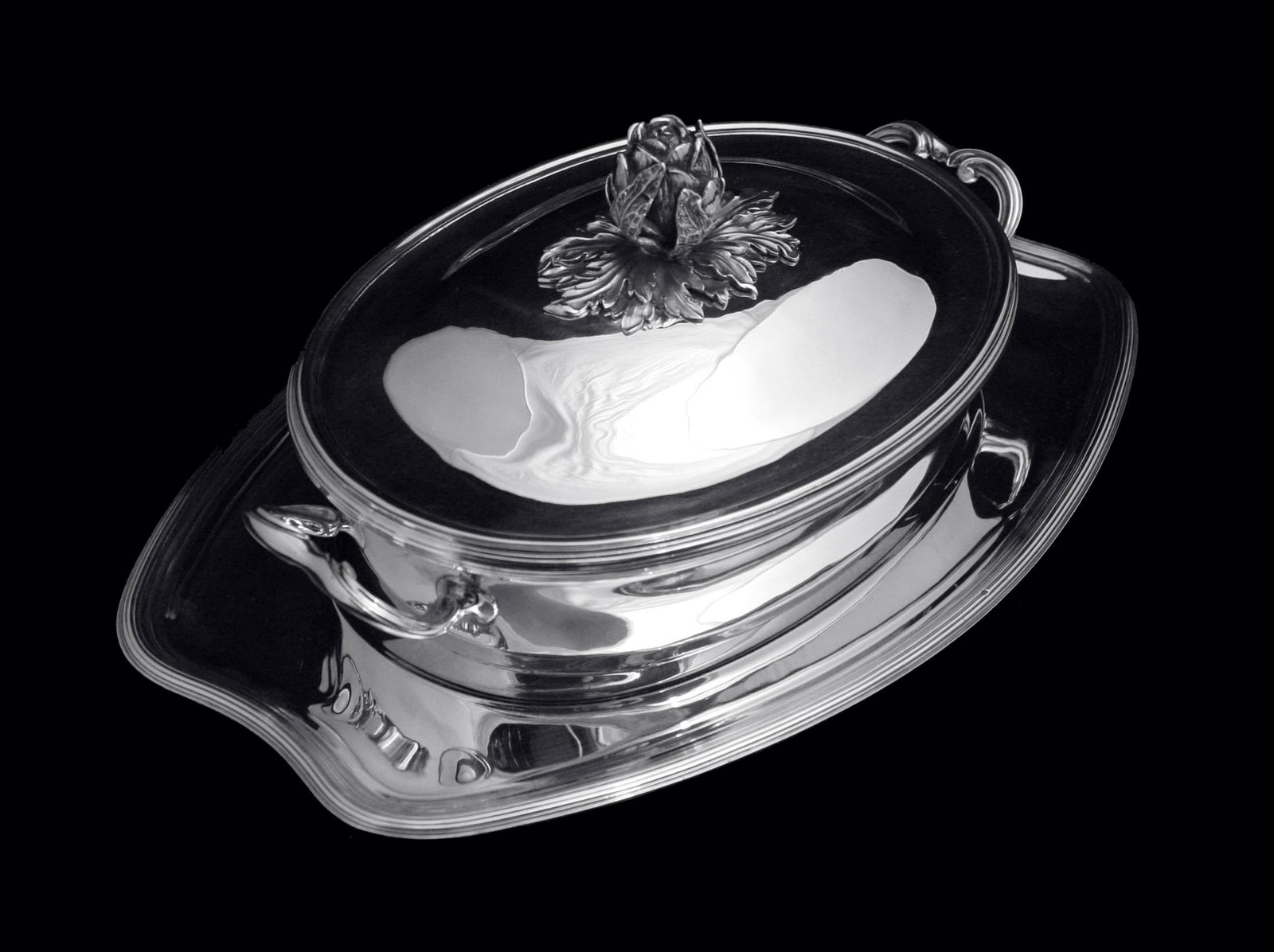PUIFORCAT (HERMES) 3pc LOUIS XVI COVERED 950 STERLING SILVER VEGETABLE SERVER 1850-1899 (1 of 8)