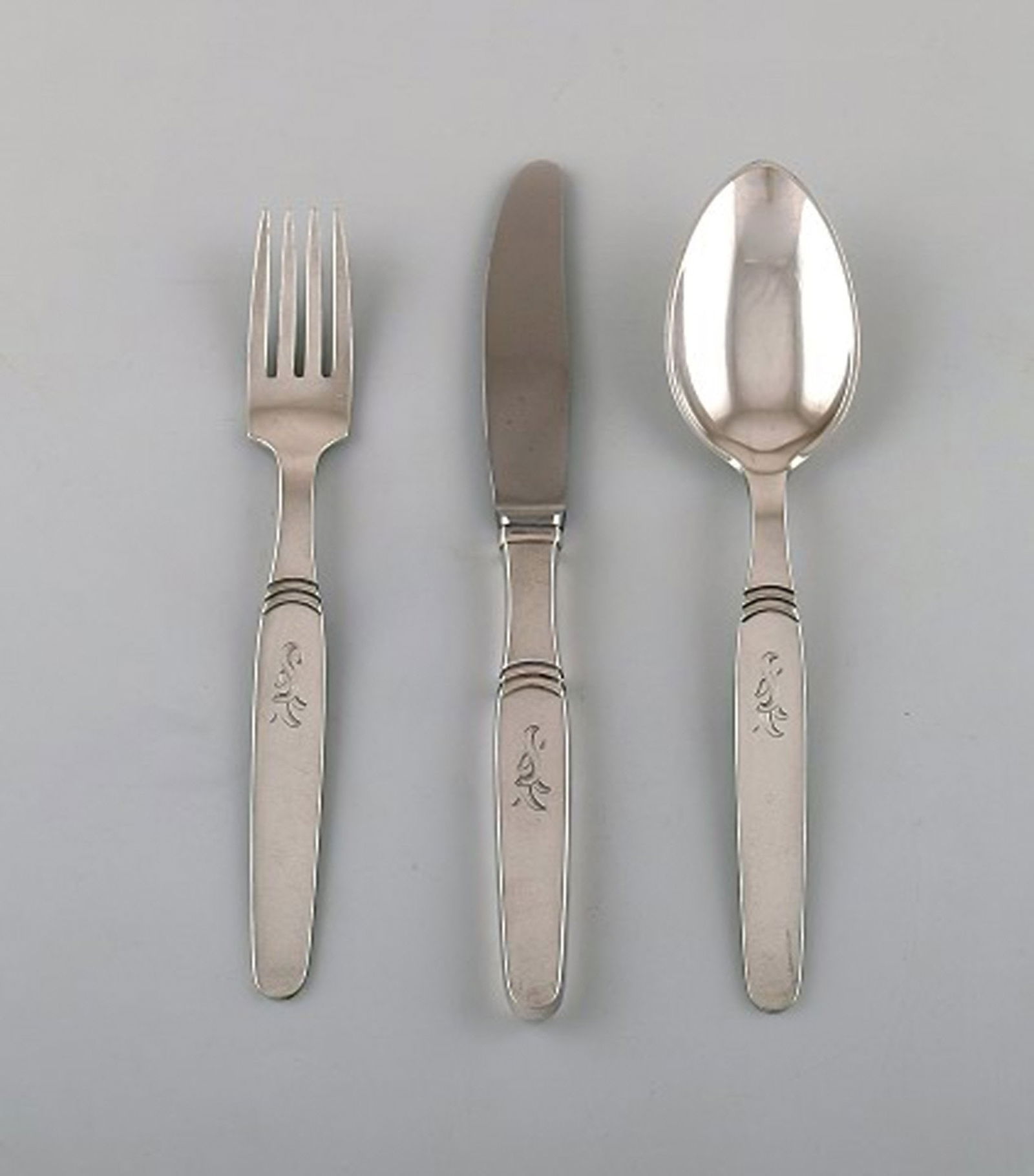 Hans Hansen silver cutlery number 16. Complete art deco lunch service for twelve people. Danish - 2