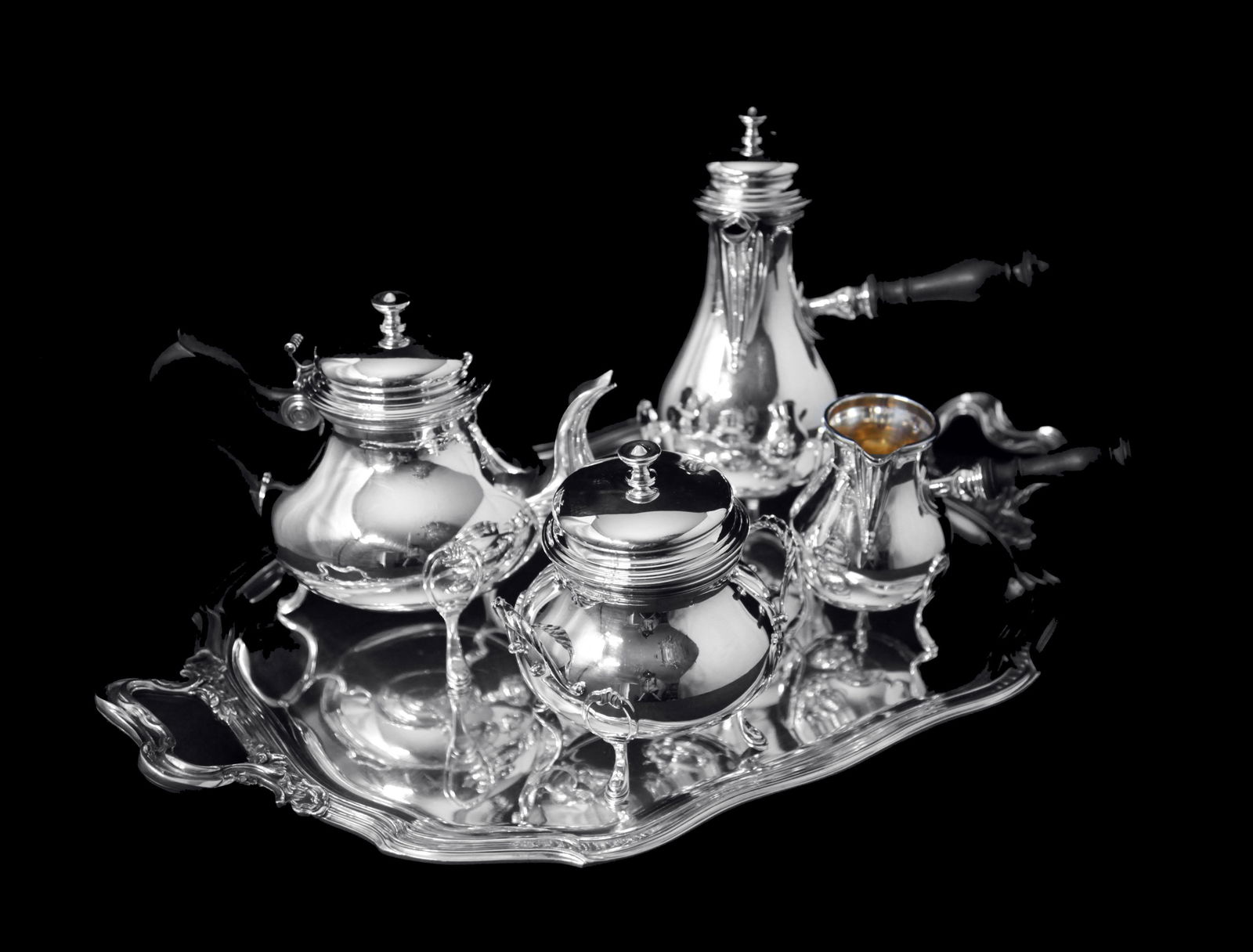 Odiot Henin - 5pc. Antique French 950 Sterling Silver Louis XVI Tea Set with Serving Tray - Museum - 3